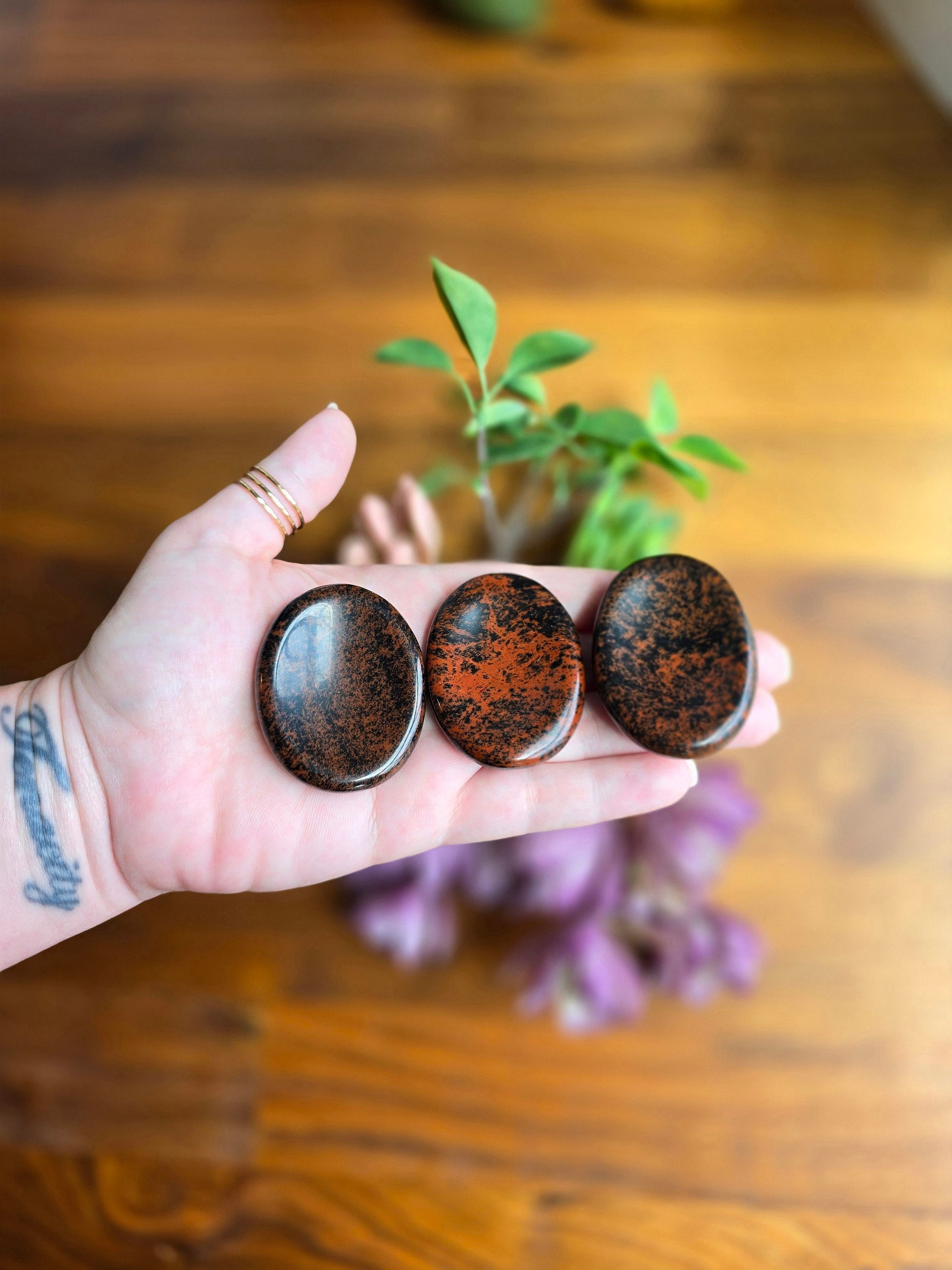 Mahogany Obsidian Worry Stone: Red Black Pocket Crystal, ADHD Fidget (49 MM)