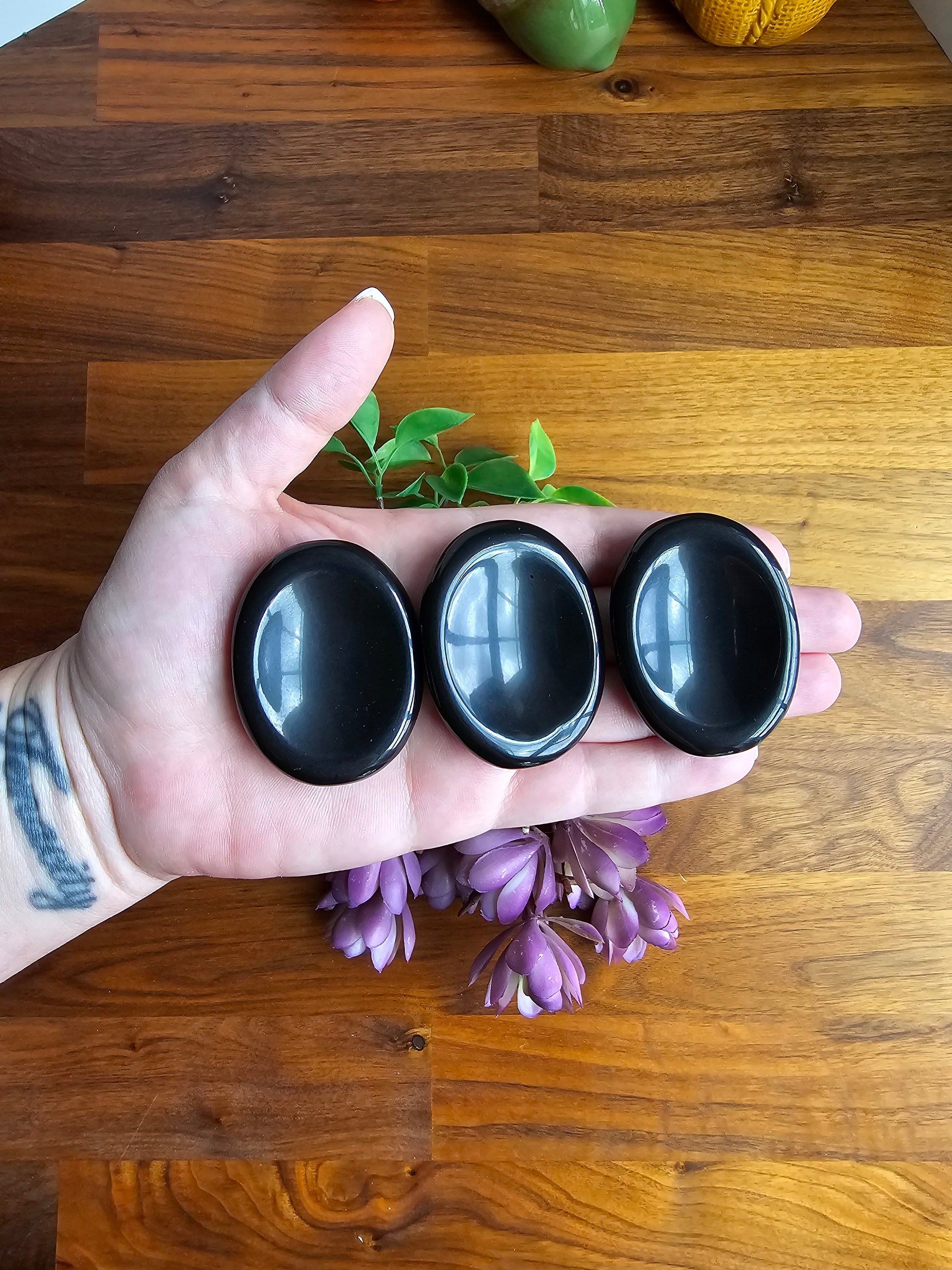 Black Obsidian Worry Stone: Silver Sheen Pocket Crystal, ADHD Fidget