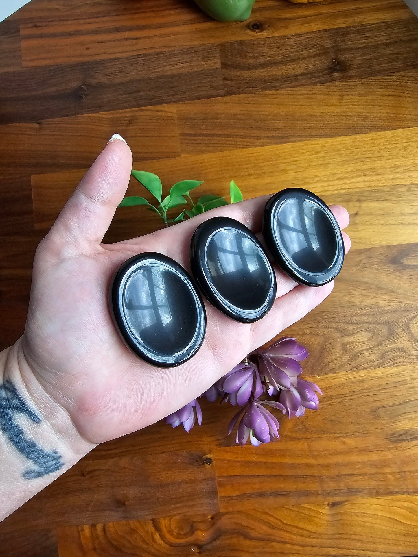 Black Obsidian Worry Stone: Silver Sheen Pocket Crystal, ADHD Fidget
