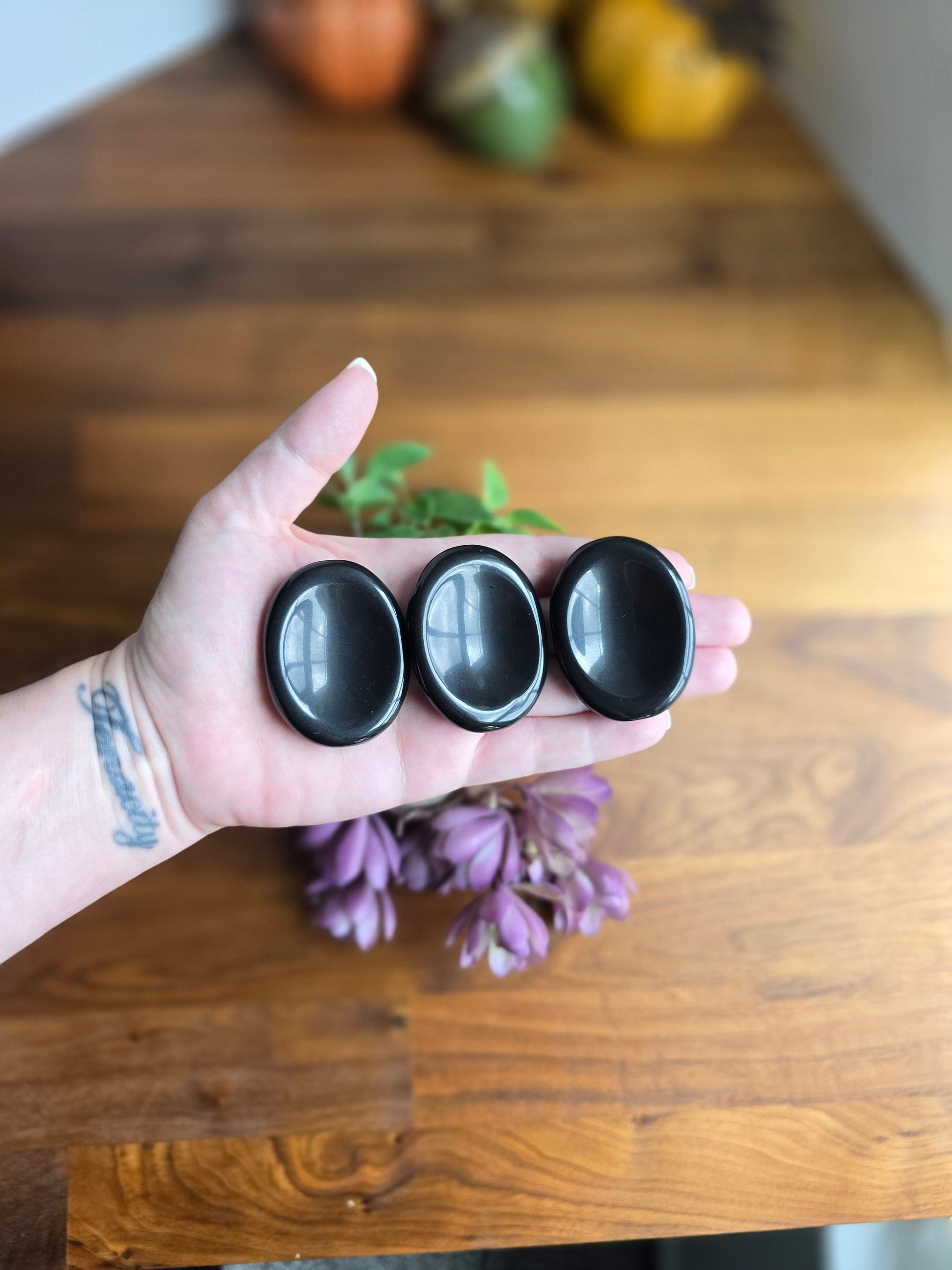 Black Obsidian Worry Stone: Silver Sheen Pocket Crystal, ADHD Fidget