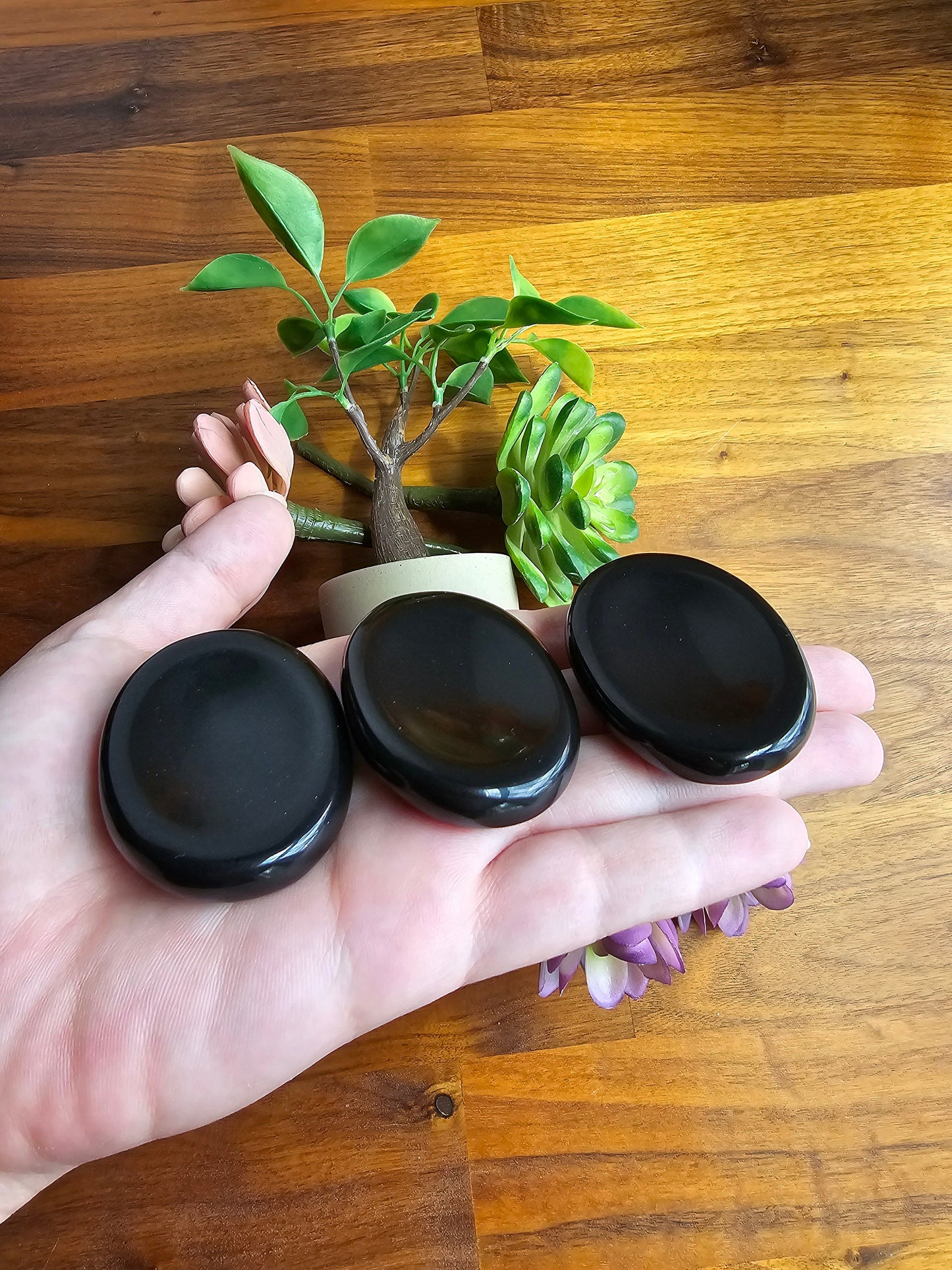 Black Obsidian Worry Stone: Silver Sheen Pocket Crystal, ADHD Fidget