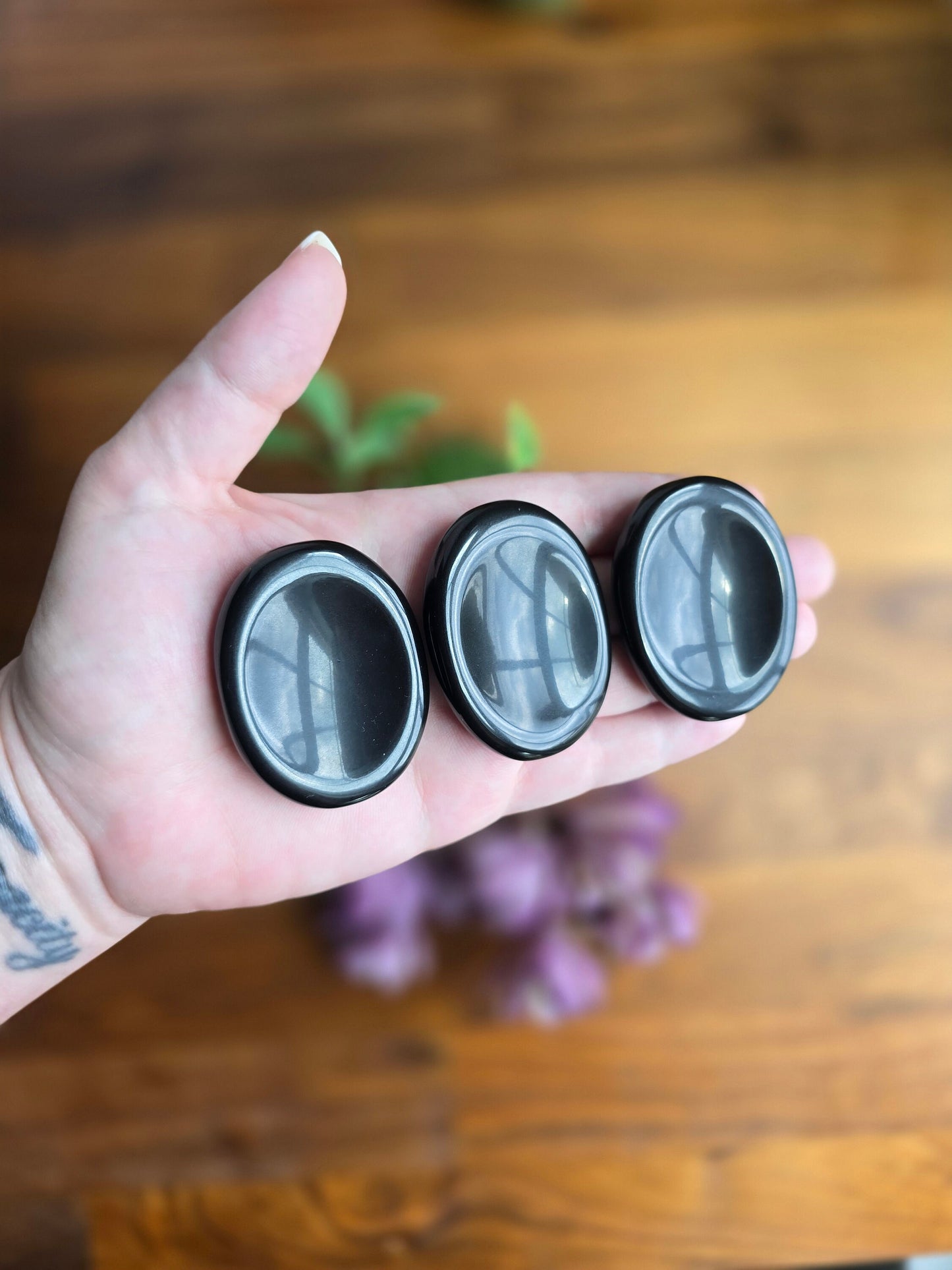 Black Obsidian Worry Stone: Silver Sheen Pocket Crystal, ADHD Fidget