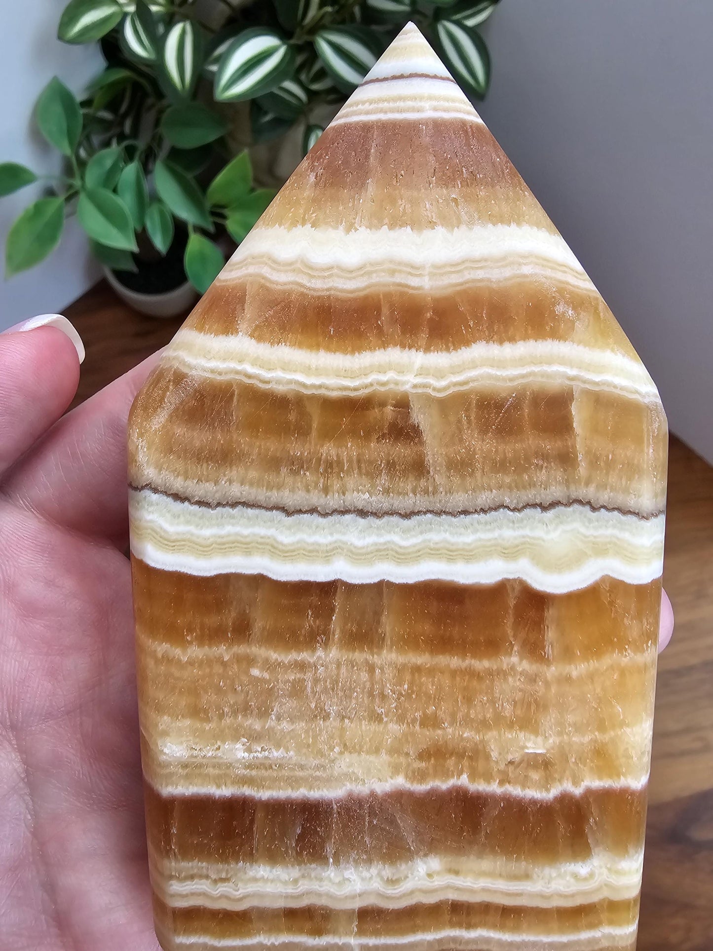 Candy Corn Crystal | Nova Evolution | Orange Calcite Freeform | White Flame | 4.25' | Yellow Banded Tower | Unique Autumn Find | Fall Decor