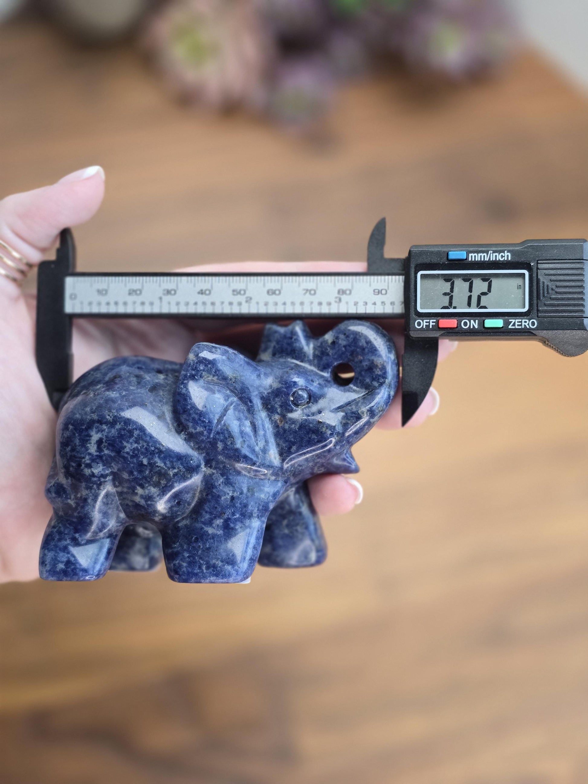 Sodalite Elephant Carving | Cindy | 3.75 in X 2.75 in | Blue Black & White Accent | Dad's Shelf Display | Big Kid Room Ideas | Zoo Animal