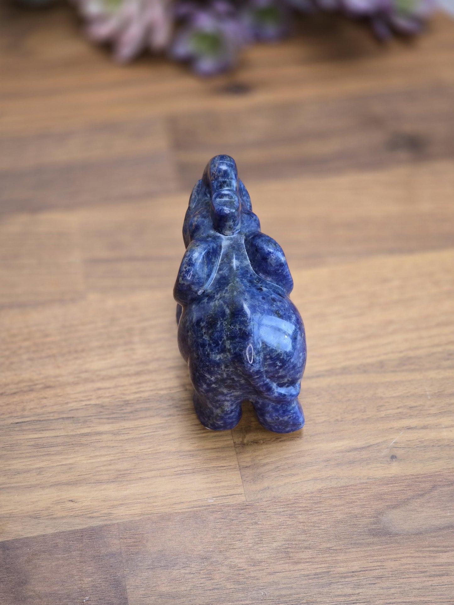 Sodalite Elephant Carving | Cindy | 3.75 in X 2.75 in | Blue Black & White Accent | Dad's Shelf Display | Big Kid Room Ideas | Zoo Animal