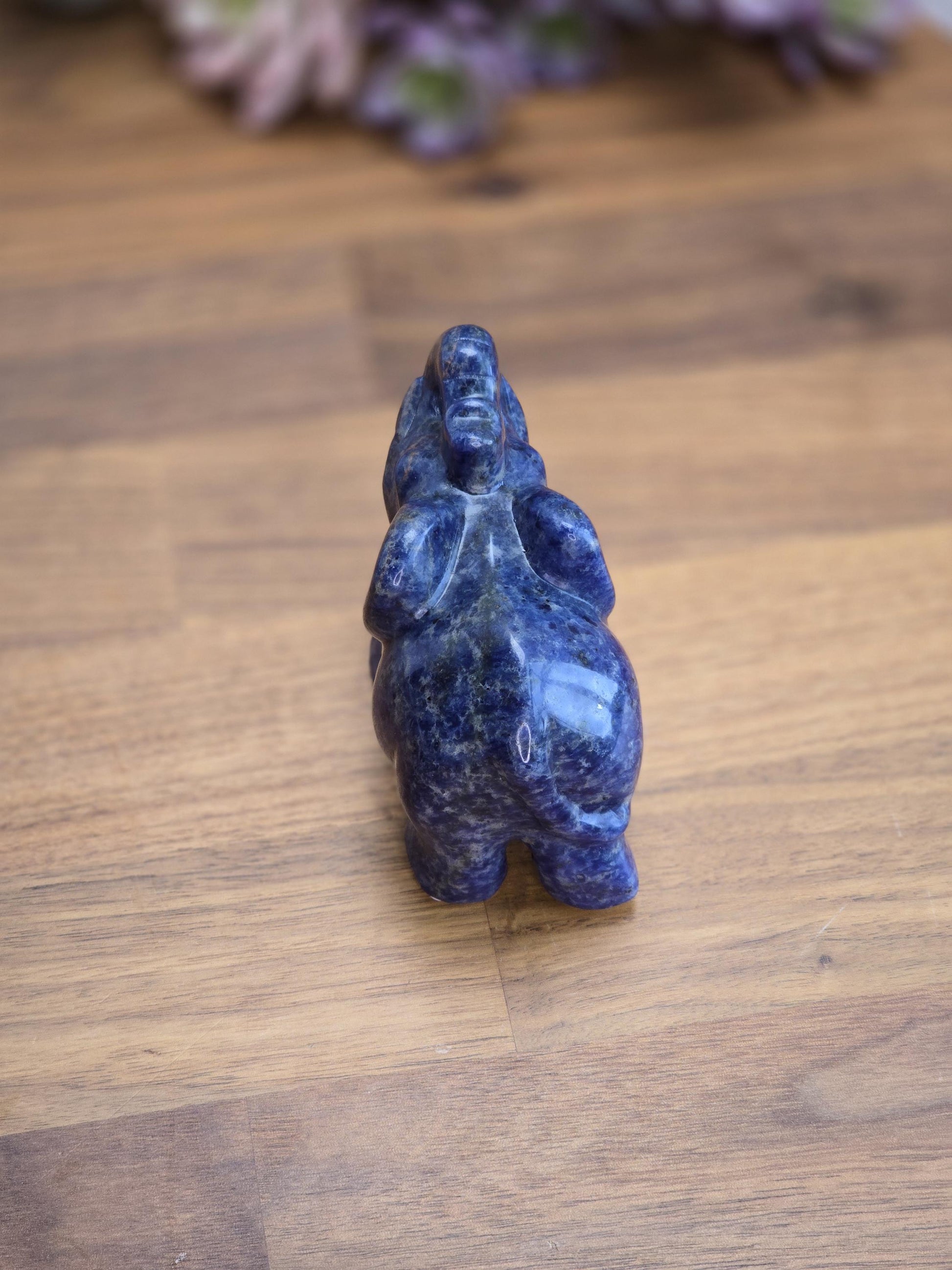Sodalite Elephant Carving | Cindy | 3.75 in X 2.75 in | Blue Black & White Accent | Dad's Shelf Display | Big Kid Room Ideas | Zoo Animal