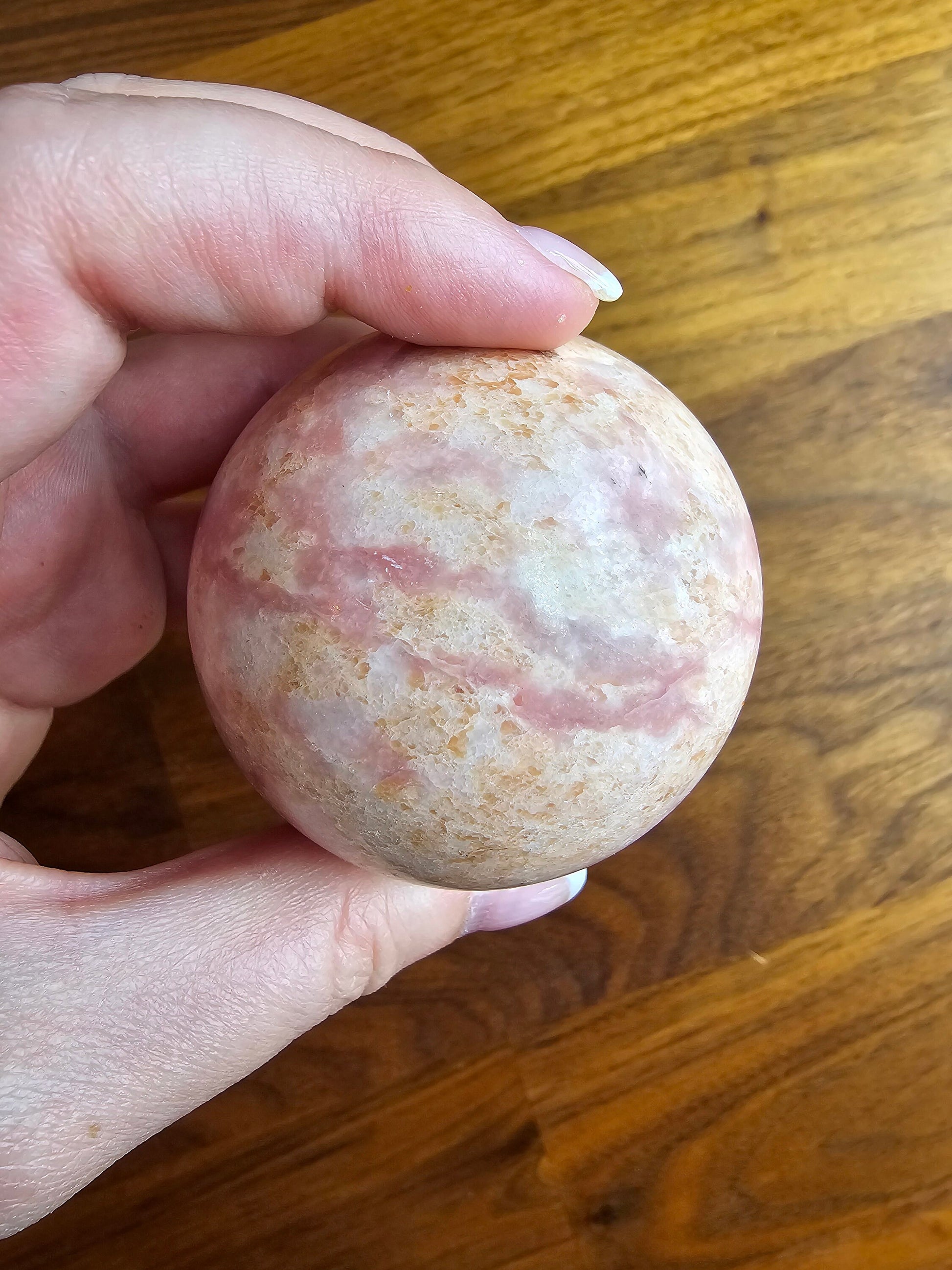 Crystal Sphere: Pink Opal Soft Pink Cream - Natural Stone Decor