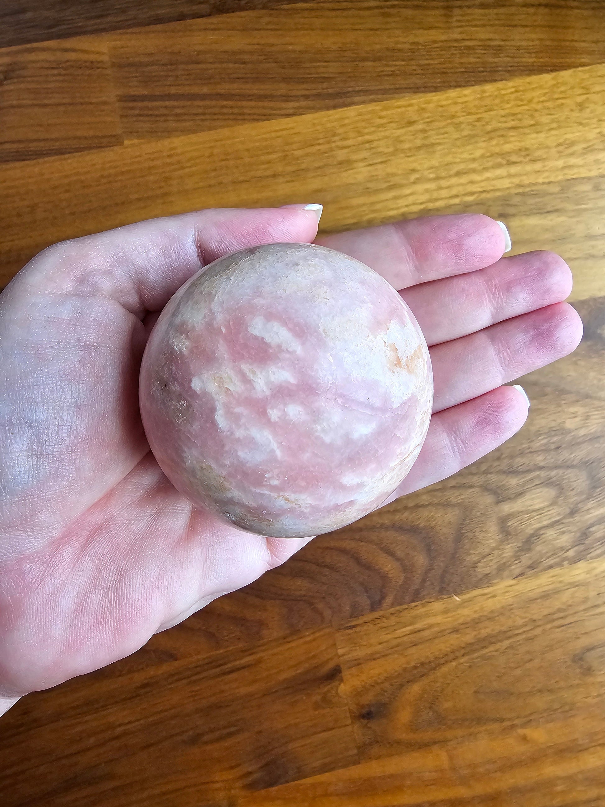 Crystal Sphere: Pink Opal Soft Pink Cream - Natural Stone Decor