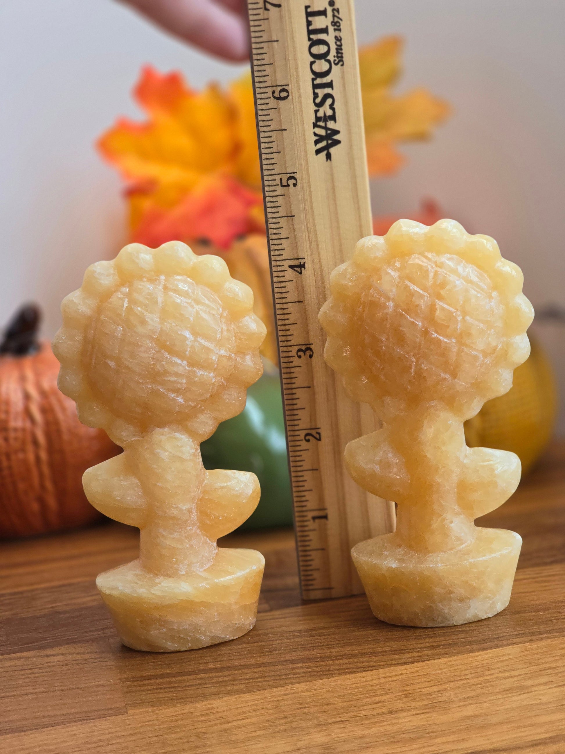 Yellow Calcite Sunflower | Orange Crystal Flower | Fall Autumn Decor | Over 4' | 3D Carving | Thanksgiving Table Ideas | Intuitively Chosen