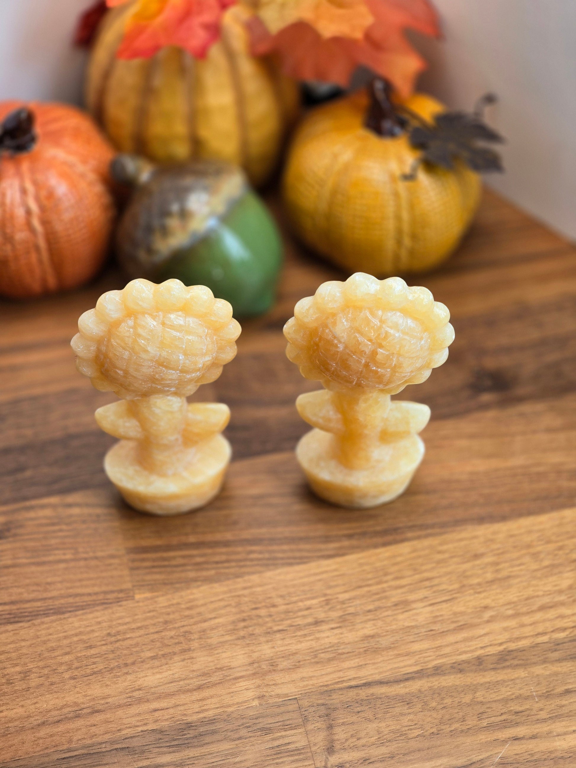 Yellow Calcite Sunflower | Orange Crystal Flower | Fall Autumn Decor | Over 4' | 3D Carving | Thanksgiving Table Ideas | Intuitively Chosen