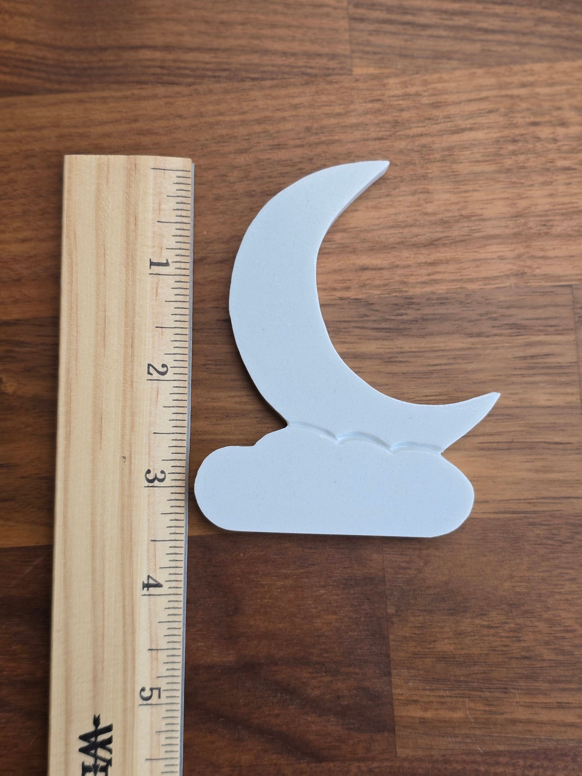 White Moon and Clouds Carving | White with sparkling luster finish | Howl at the Moon | Around 4" | MISFIT - Heavy Laquer