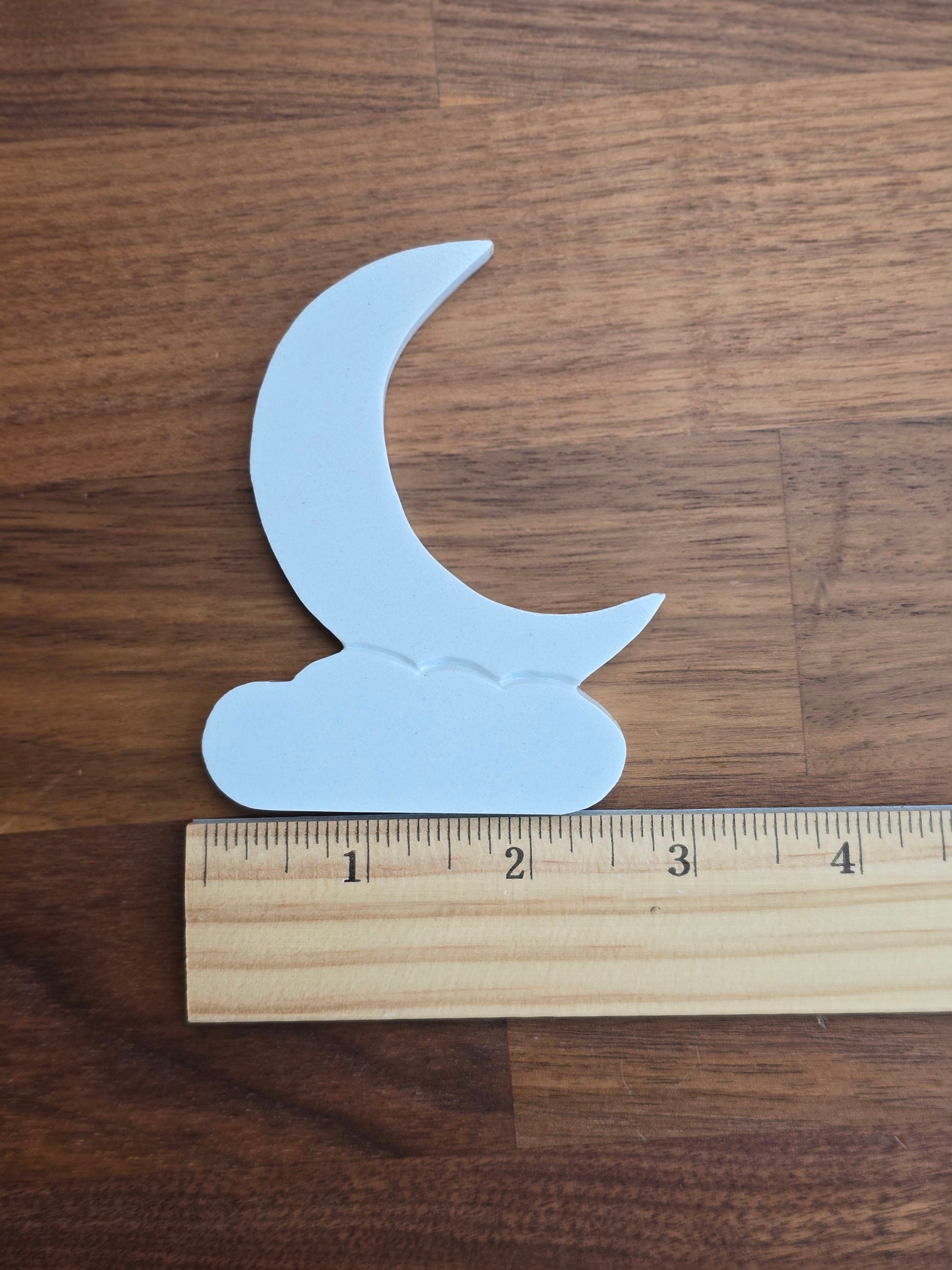 White Moon and Clouds Carving | White with sparkling luster finish | Howl at the Moon | Around 4" | MISFIT - Heavy Laquer