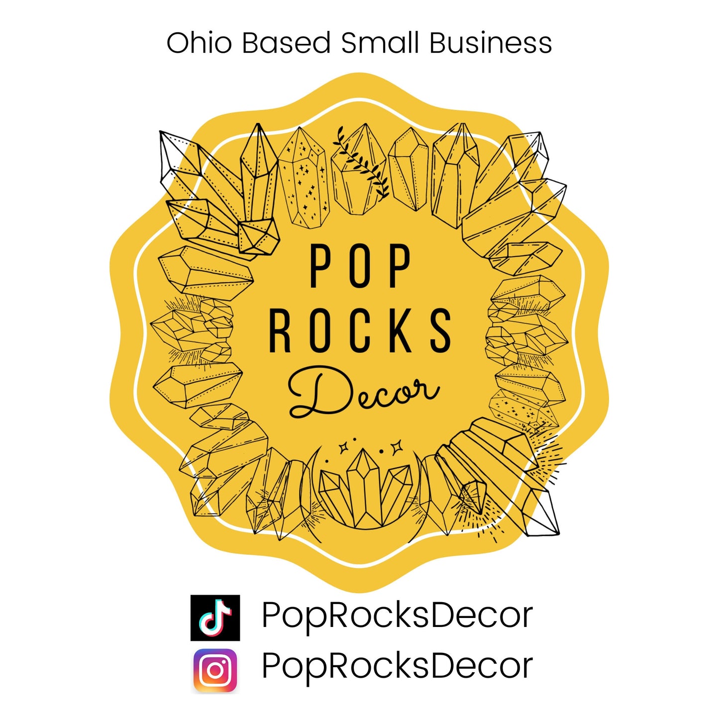 a logo for a small business called pop rocks decor