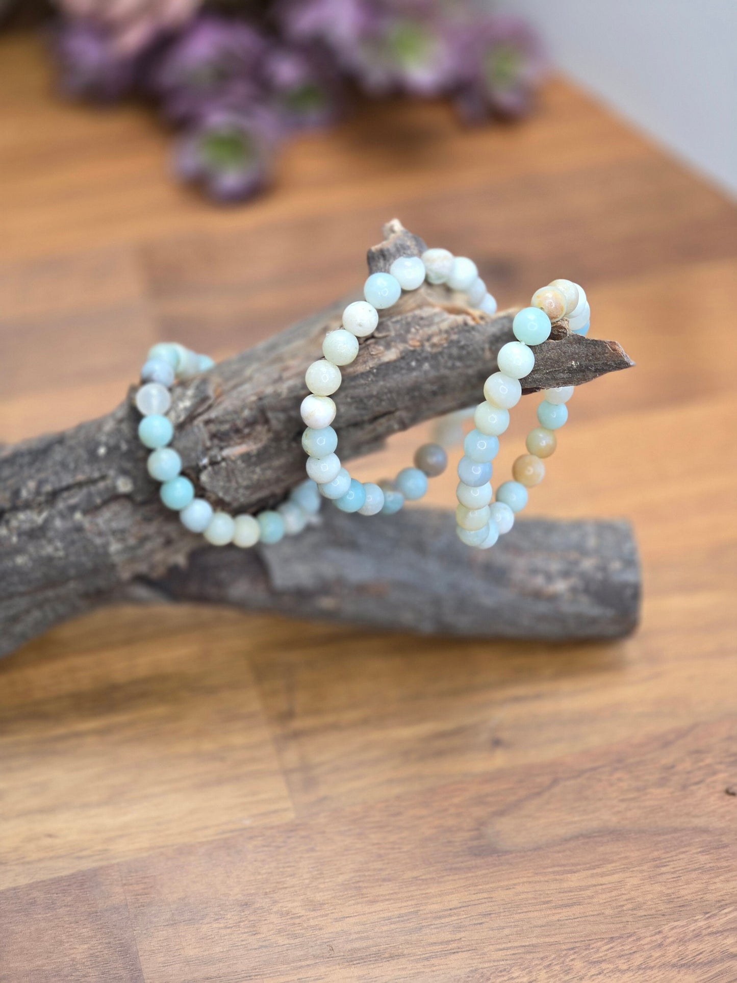 Caribbean Calcite Bracelet | 8MM Crystal Favorites | Calm Ocean Blue, hints of White Surf and Tan Sand | Sea Witch Jewelry & Coastal Love