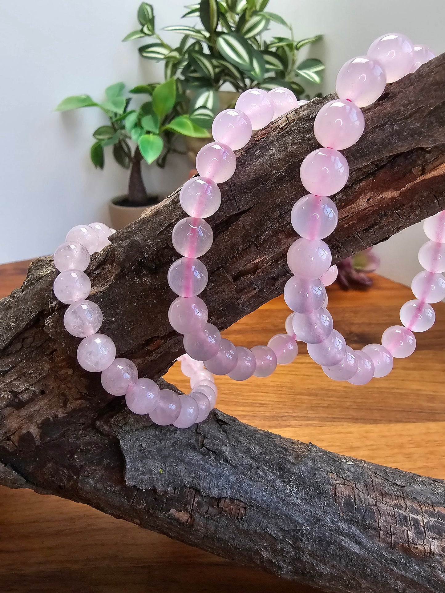 Rose Quartz Bracelet | 8MM Crystal Favorite | Pretty Pink Translucent Crystal Beads on Magenta Stretchy Band | Valentine Confetti Add On