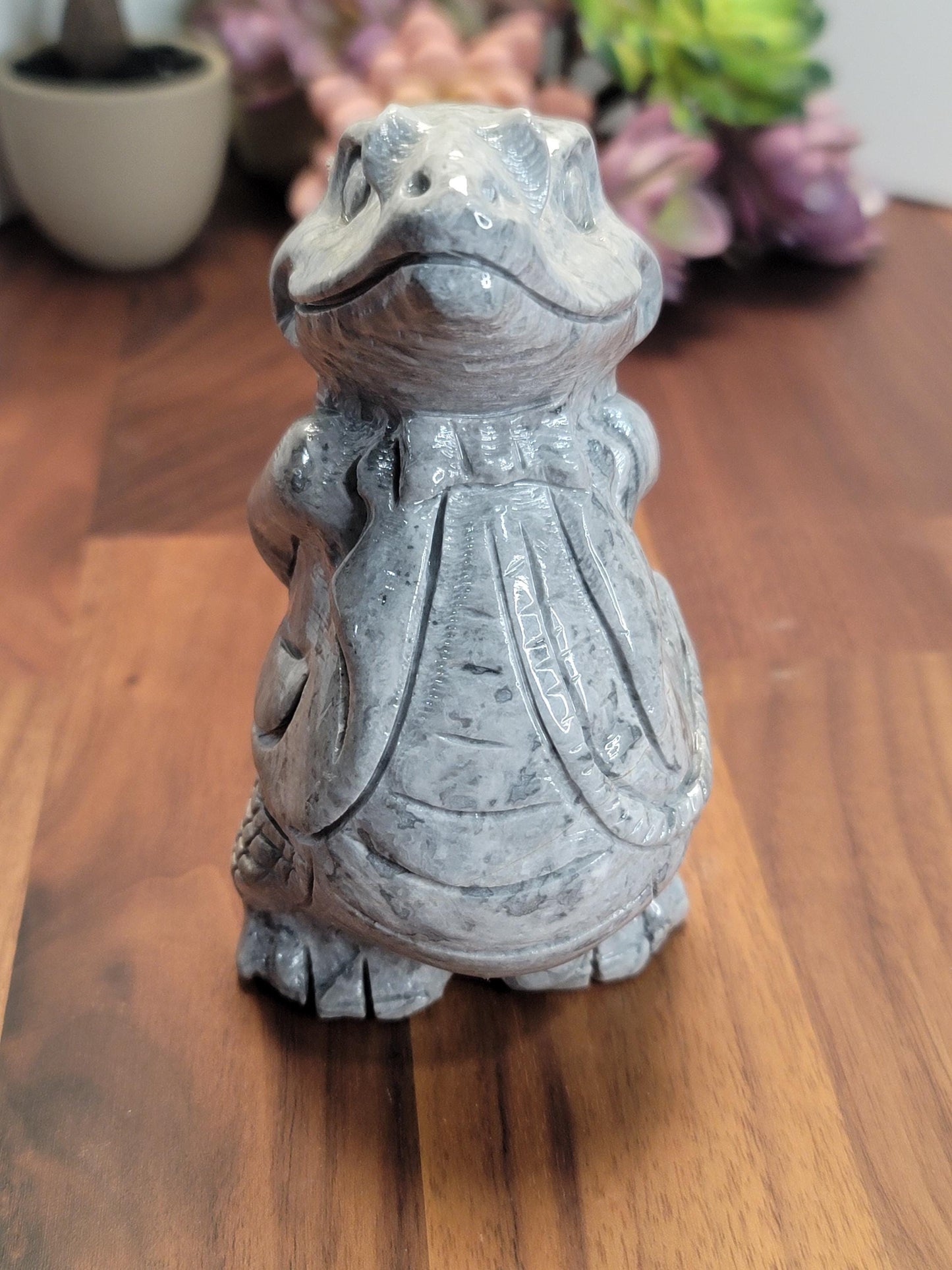 Awesome Alligator Picasso Jasper Crystal Carving | A | 4.9 Inches | Black White and Gray | One of a Kind