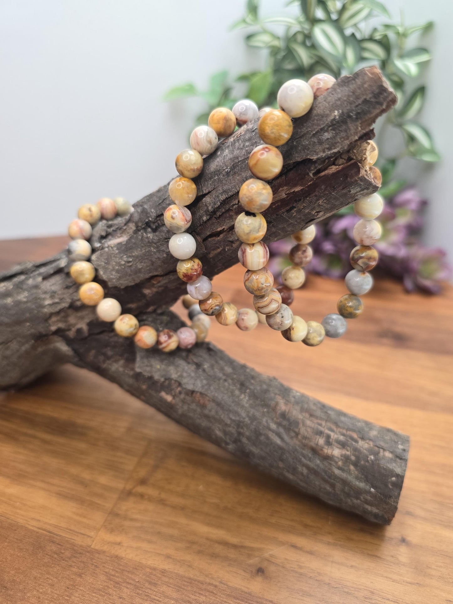 Crazy Lace Agate Bracelet | Mexican Lace | Stretchy with 8MM Beads | Intuitively Chosen