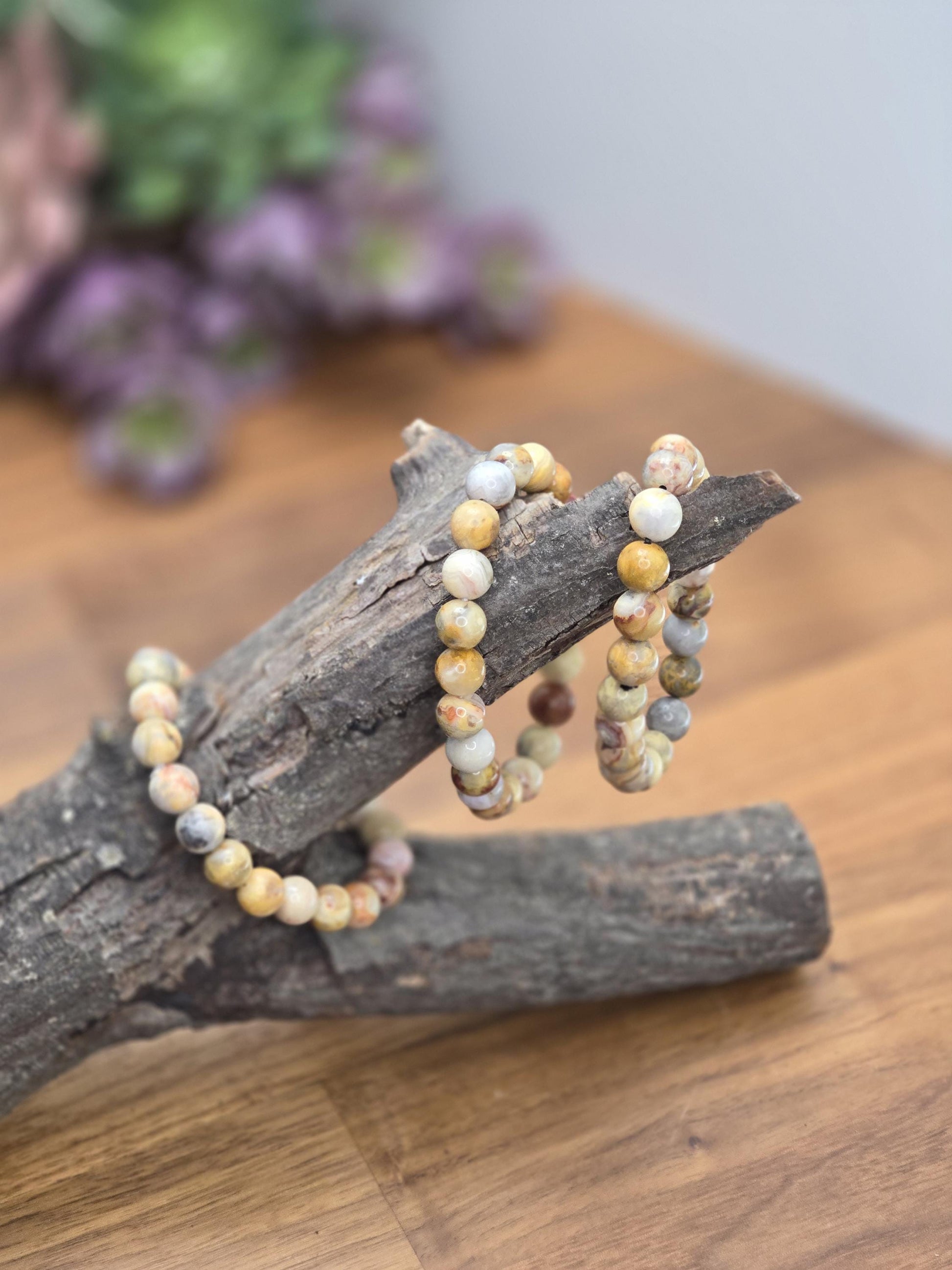 Crazy Lace Agate Bracelet | Mexican Lace | Stretchy with 8MM Beads | Intuitively Chosen