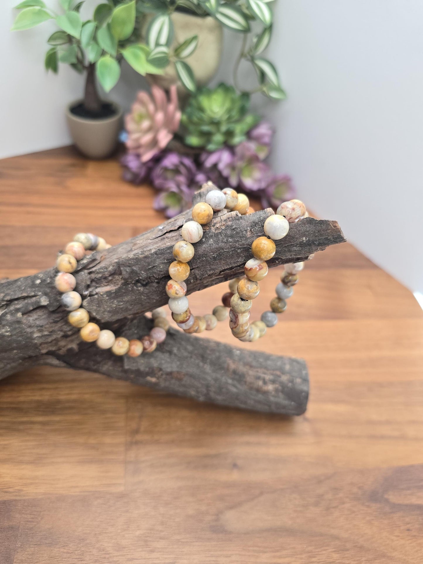 Crazy Lace Agate Bracelet | Mexican Lace | Stretchy with 8MM Beads | Intuitively Chosen