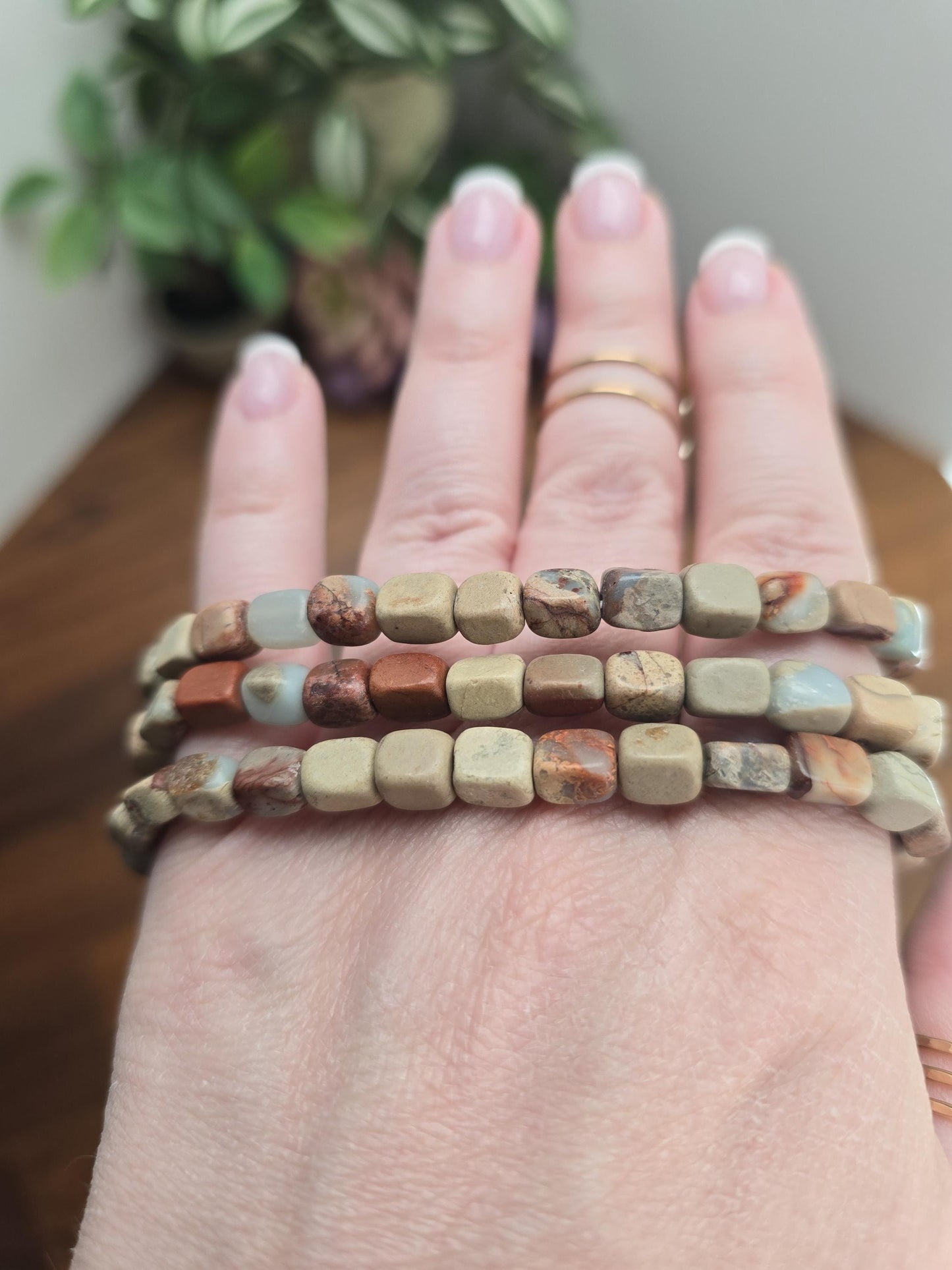 Aqua Terra Jasper Bracelet: Nugget Style 5-8mm Beads | Arizona Serpentine | Seen in Sedona Sunrise Crystal Confetti