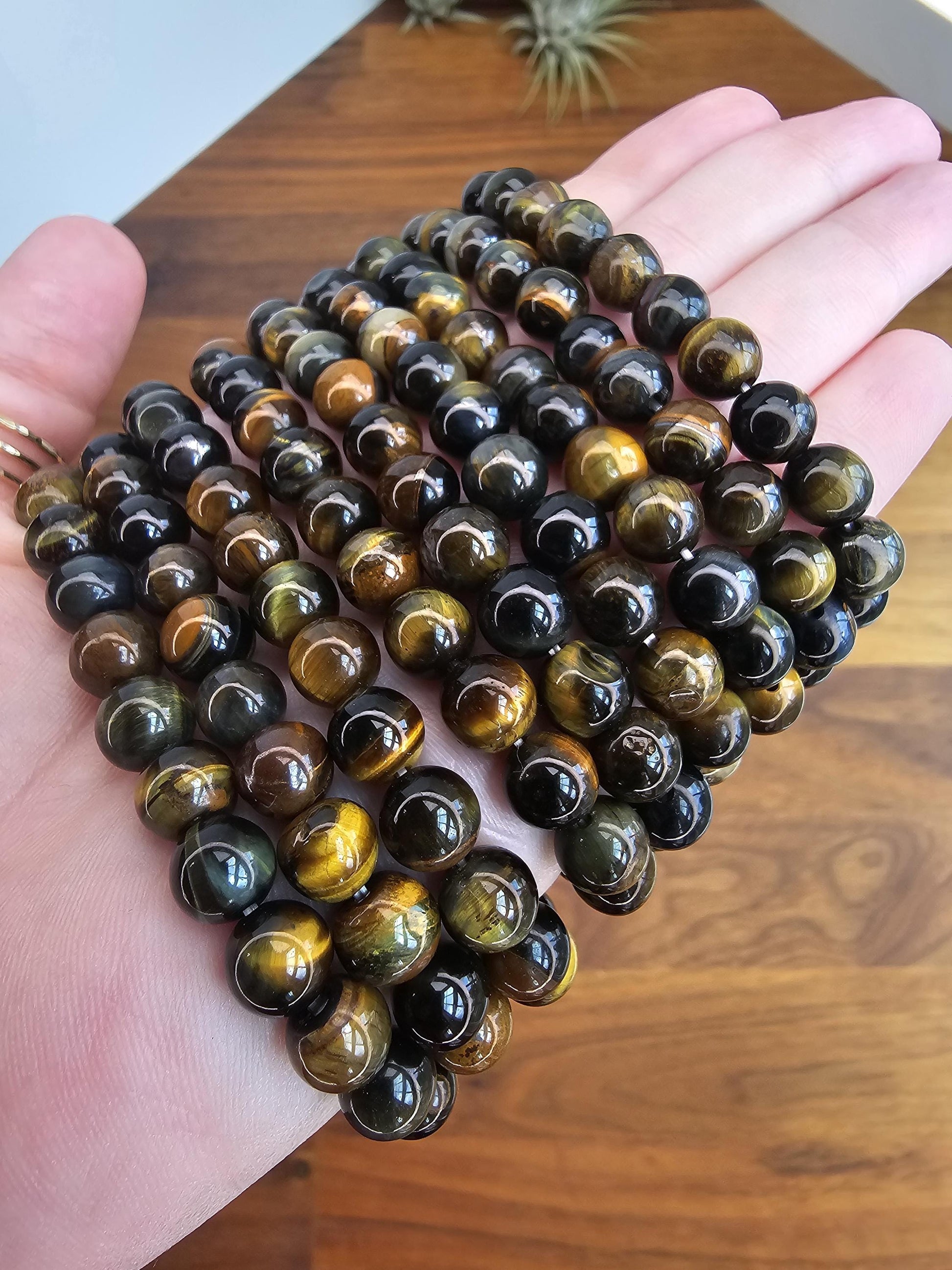 Blue & Yellow Tiger Eye | 8MM Crystal Bracelet | Mixed Tigerseye Beads | Gifts for Men or Teens | Intuitively Chosen