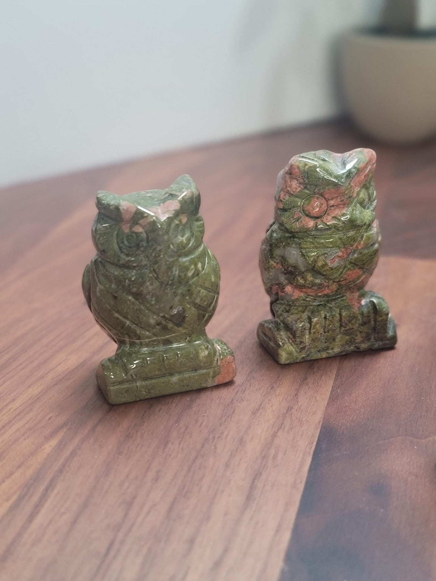 Unique Unakite Owl Crystal Carving | 1.75 Inches | Green White and Pink | Intuitively Chosen