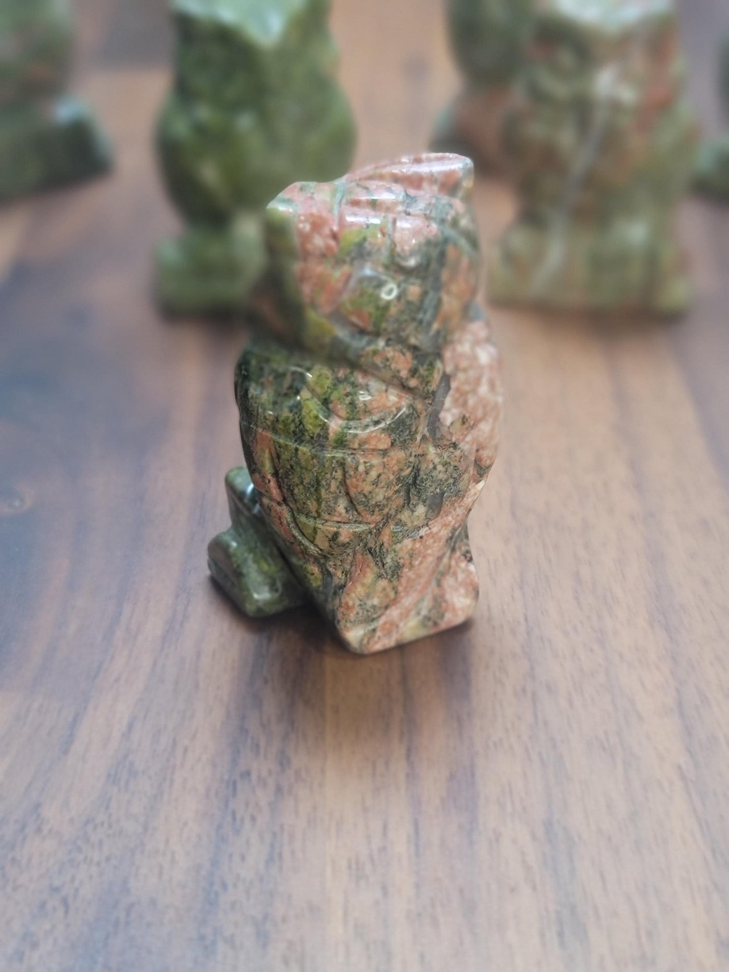 Unique Unakite Owl Crystal Carving | 1.75 Inches | Green White and Pink | Intuitively Chosen