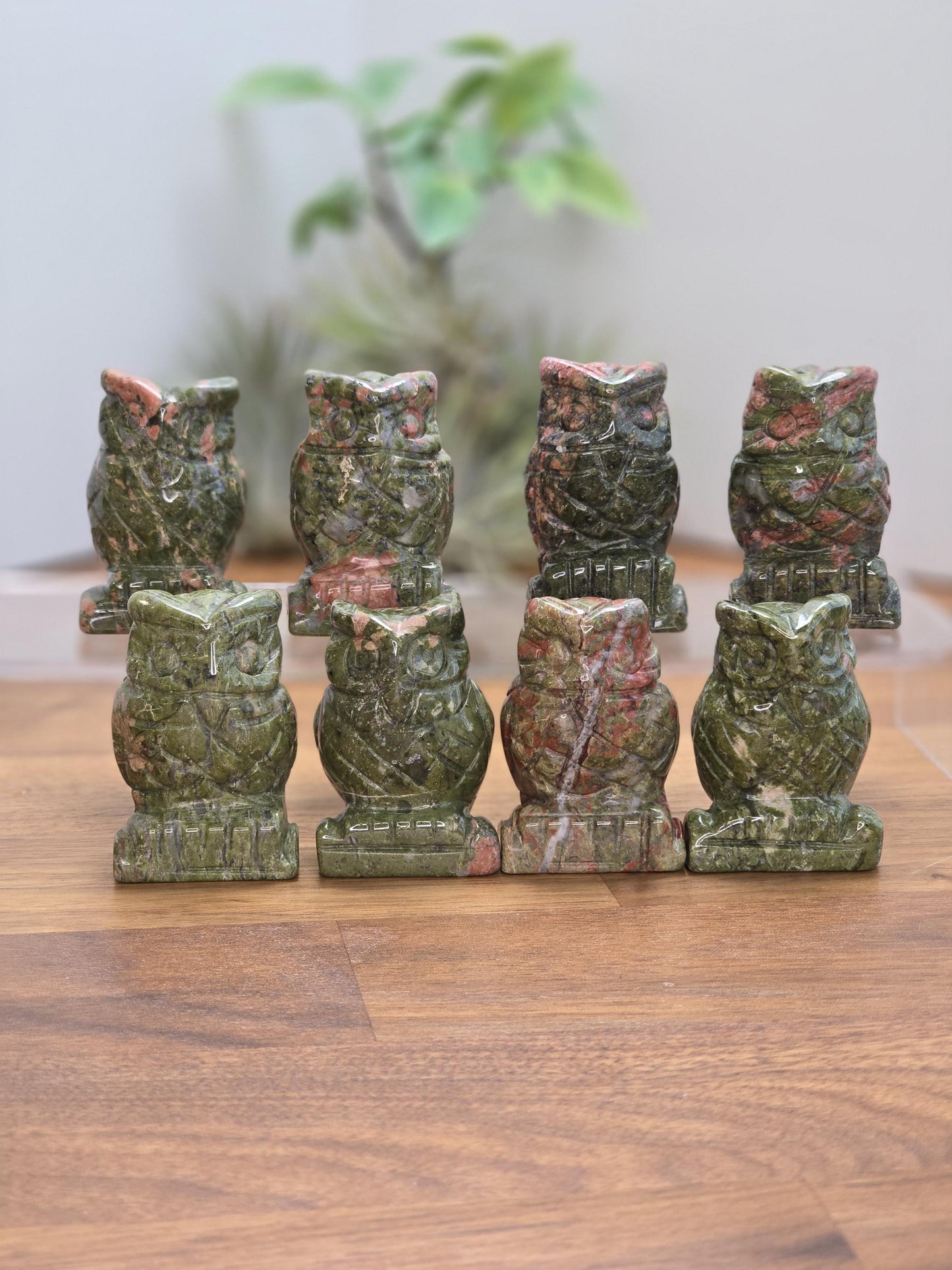 Unique Unakite Owl Crystal Carving | 1.75 Inches | Green White and Pink | Intuitively Chosen