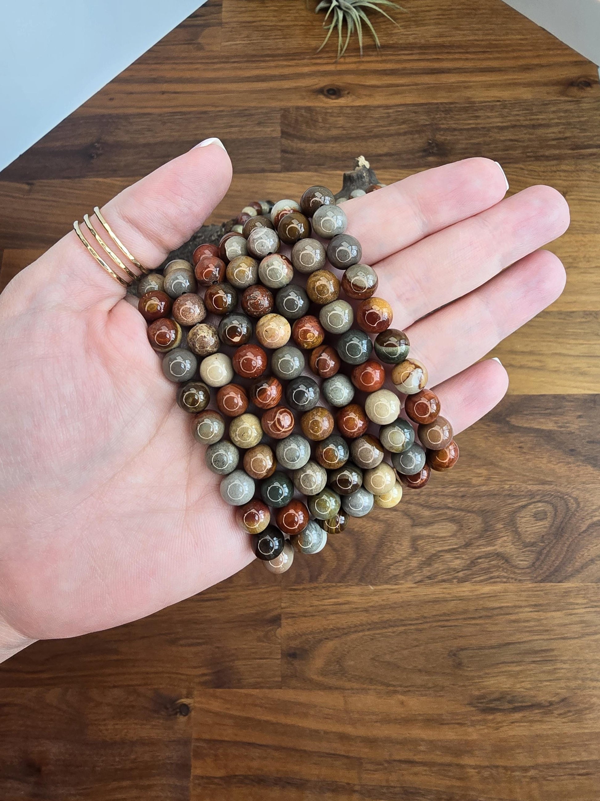 Polychrome Bracelet | 8MM Crystal Jewelry | American Picture Jasper in Red, Off White & Blue | Patriotic Gifts | Veteran | 4th of July