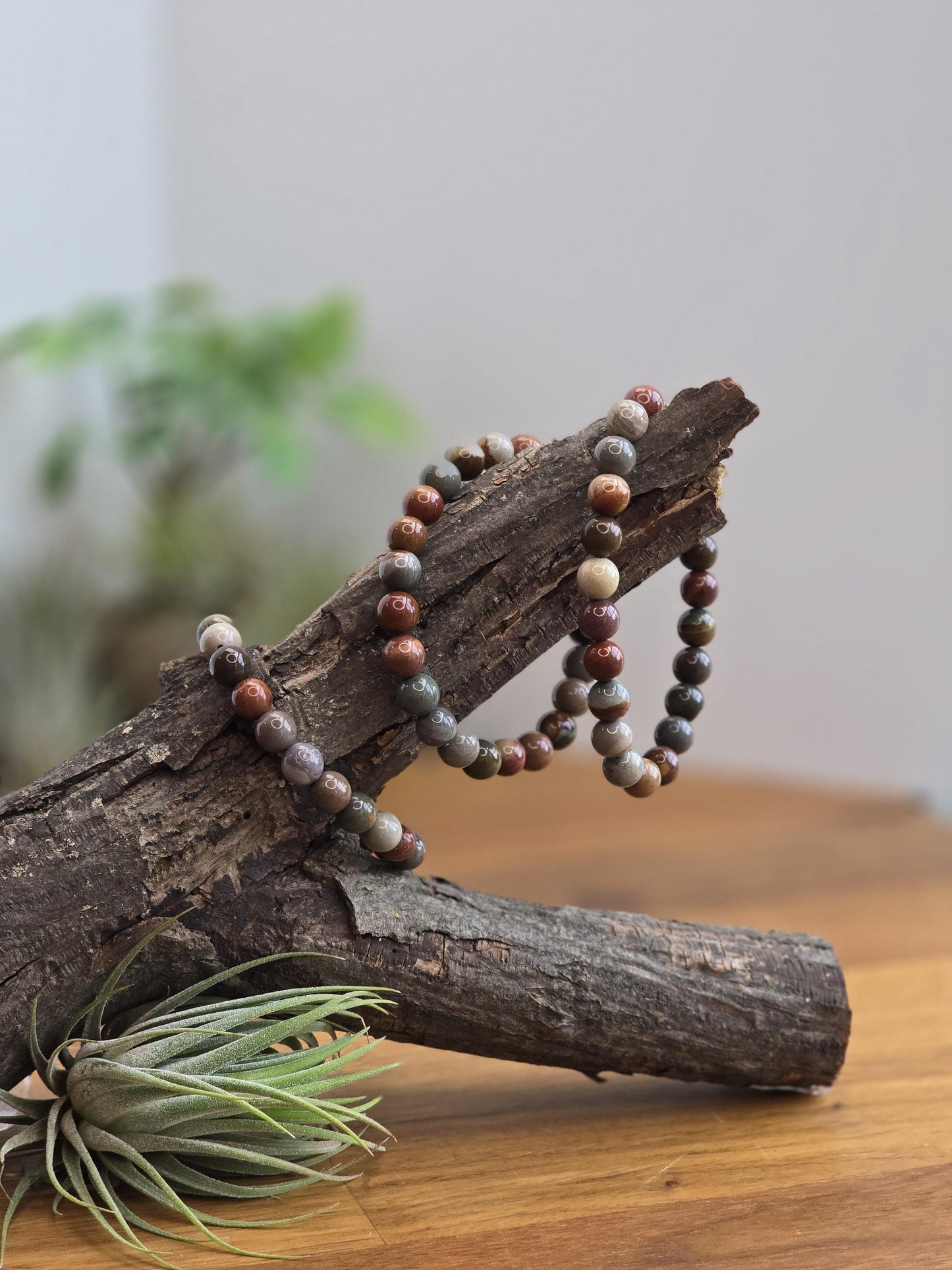 Polychrome Bracelet | 8MM Crystal Jewelry | American Picture Jasper in Red, Off White & Blue | Patriotic Gifts | Veteran | 4th of July