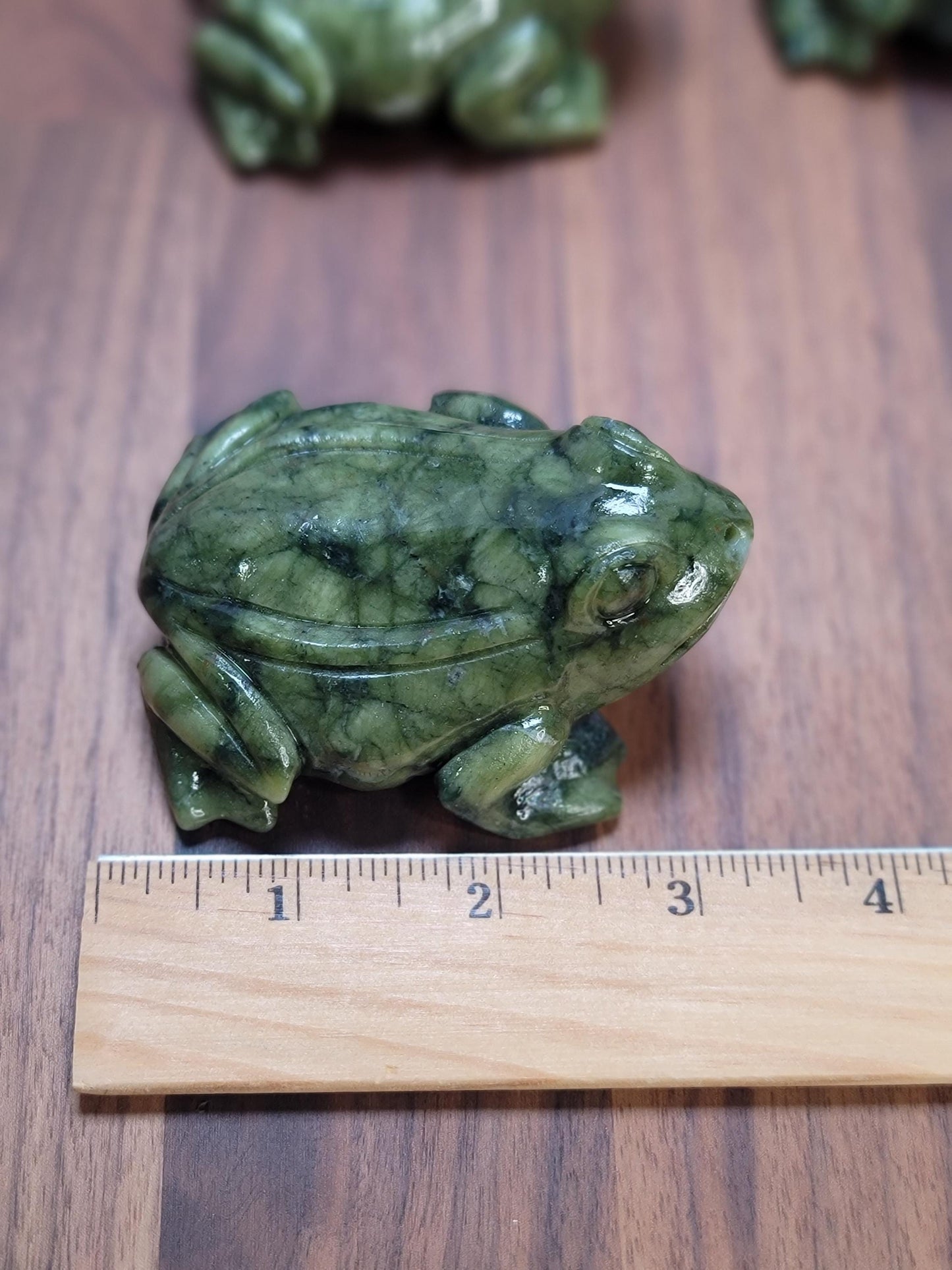 Green Jade Crystal Frog | Rainforest Amphibian Carving | 3 Inches | Deep Hunter and Sage Patterns | Toad Cottagecore | Intuitively Chosen