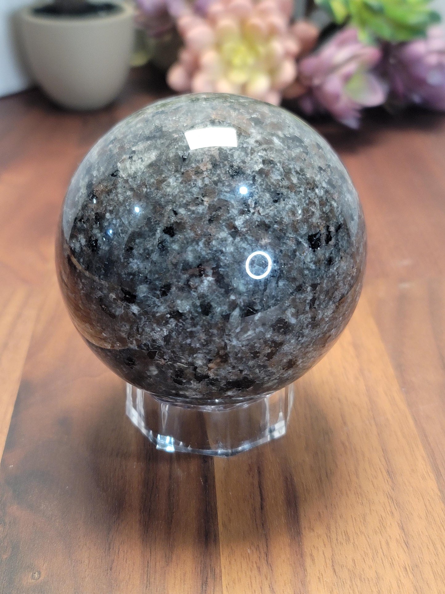 Earthy Yooperlite Crystal Sphere | A | UV Reactive | 77 MM 3 Inches | Black Gray and Brown | One of a Kind