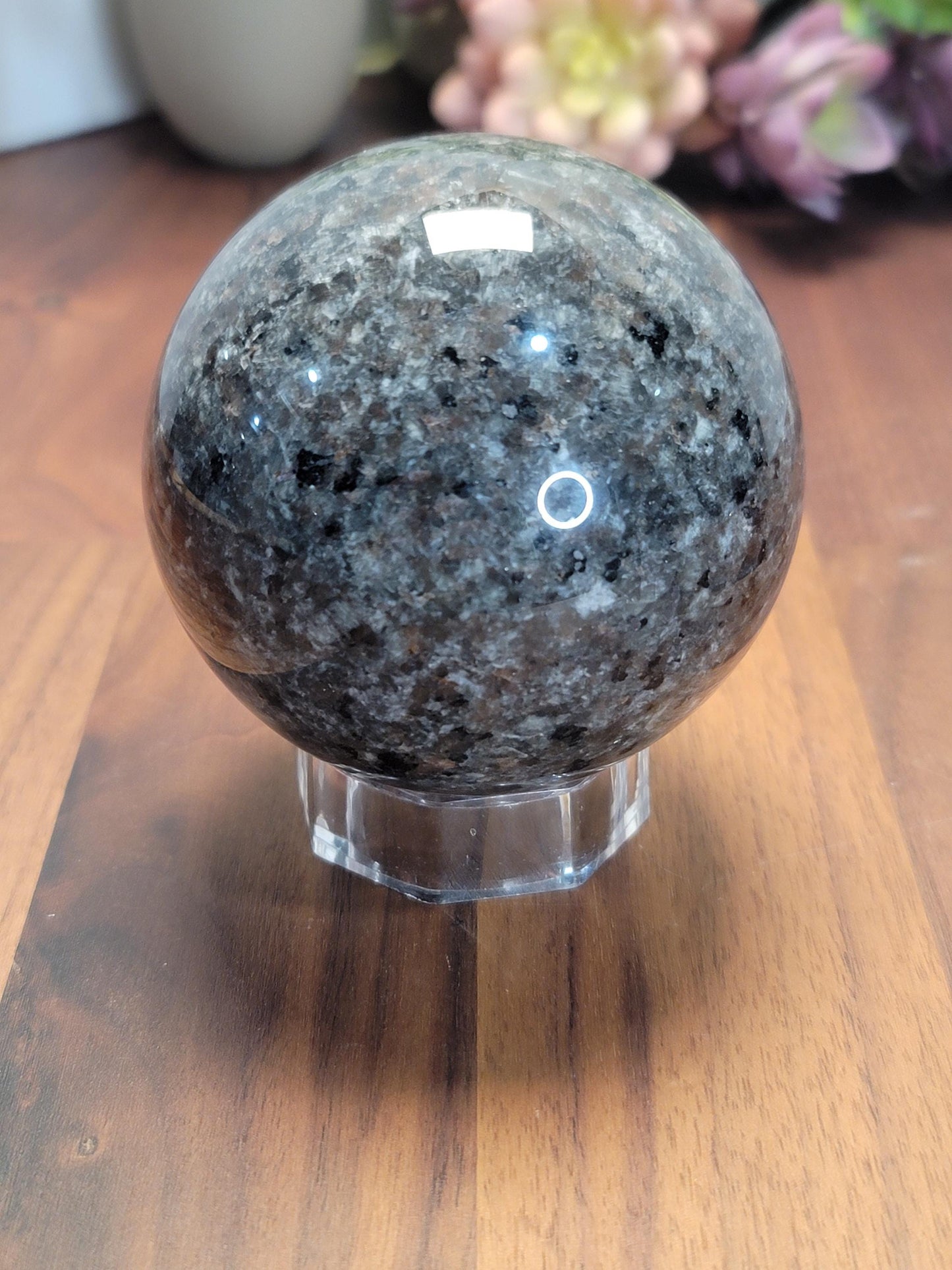 Earthy Yooperlite Crystal Sphere | A | UV Reactive | 77 MM 3 Inches | Black Gray and Brown | One of a Kind