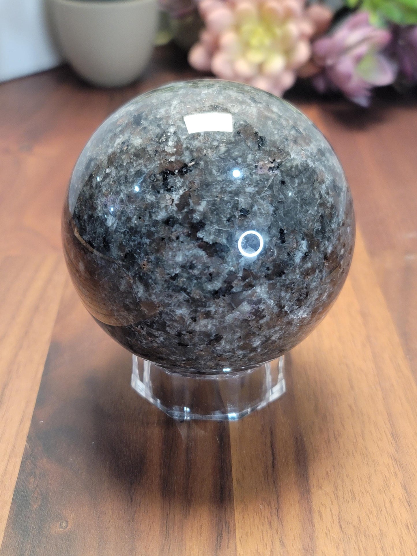 Earthy Yooperlite Crystal Sphere | A | UV Reactive | 77 MM 3 Inches | Black Gray and Brown | One of a Kind