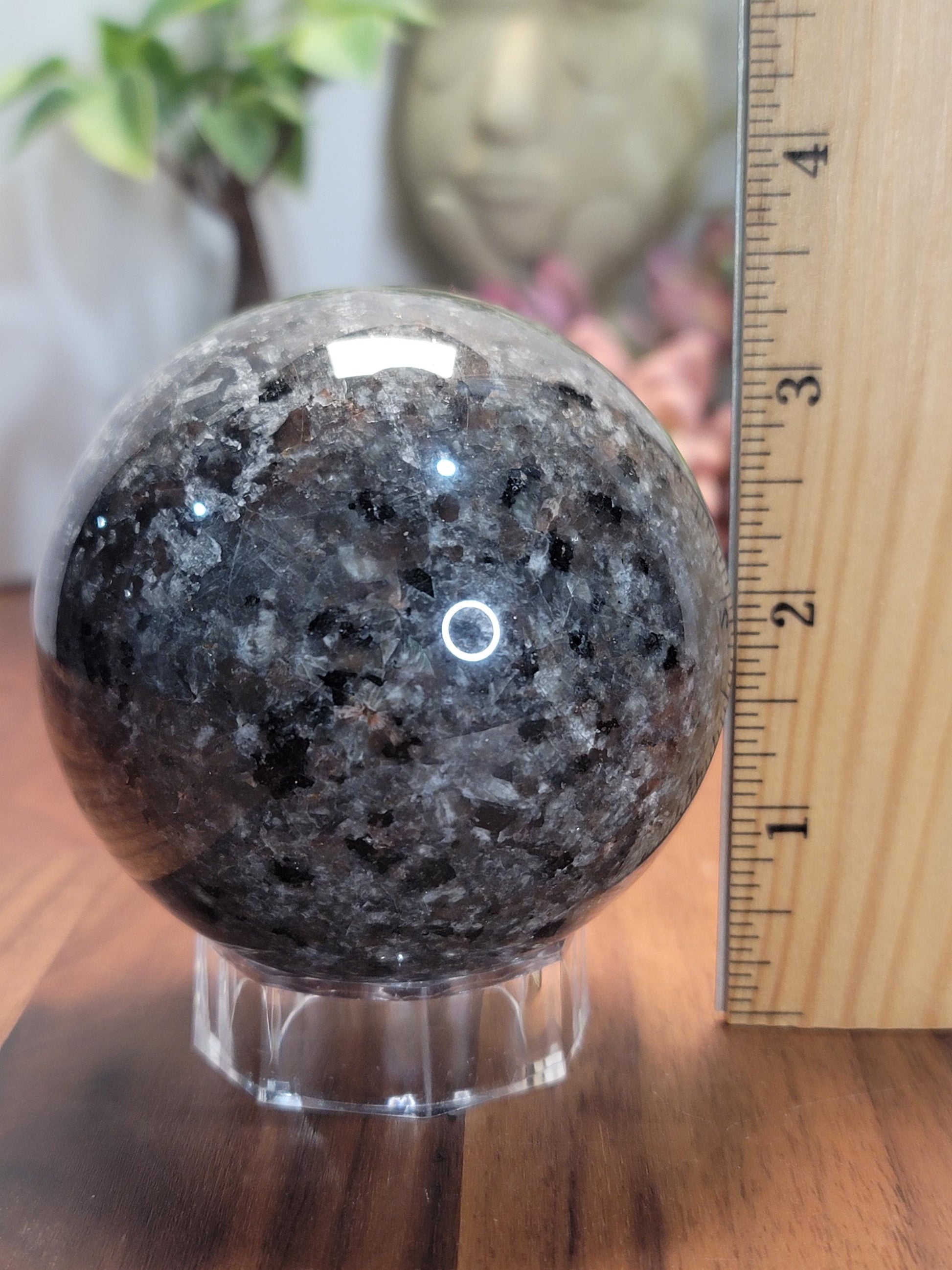 Earthy Yooperlite Crystal Sphere | A | UV Reactive | 77 MM 3 Inches | Black Gray and Brown | One of a Kind