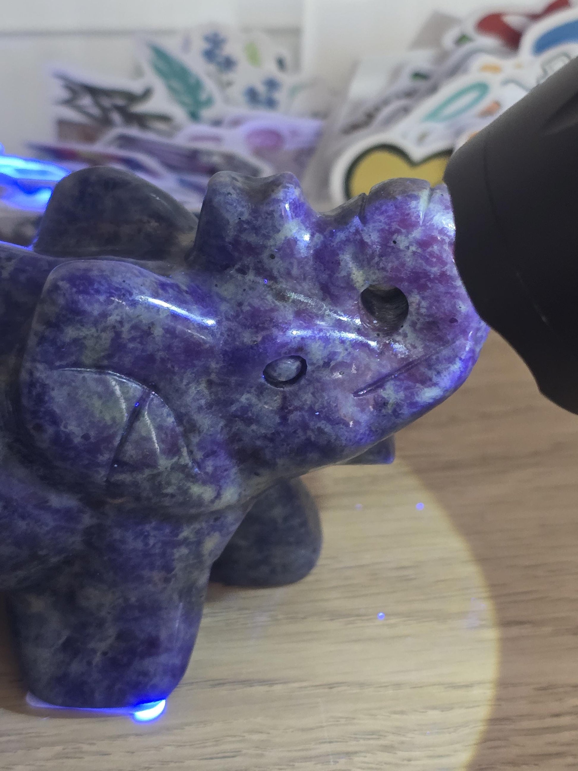 Blue Sodalite Elephant Crystal Carving | Contessa | Slight UV Reaction | 3.75 in X 2.75 in | Blue Black and White