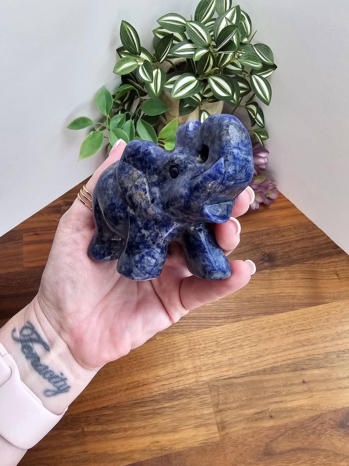 Sodalite Elephant Carving | Alesandra | 3.75 in X 2.75 | Blue Hand Carved Crystal for Kids Decor | Teen Bedroom Ideas | Unique Finds