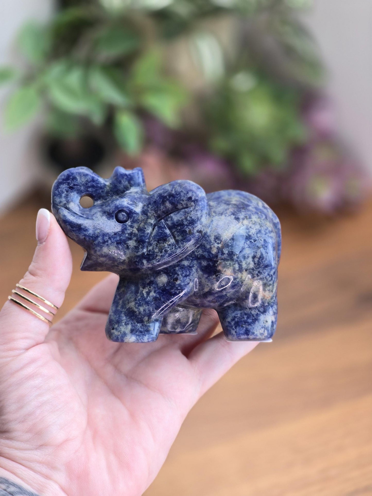 Sodalite Elephant Carving | Alesandra | 3.75 in X 2.75 | Blue Hand Carved Crystal for Kids Decor | Teen Bedroom Ideas | Unique Finds