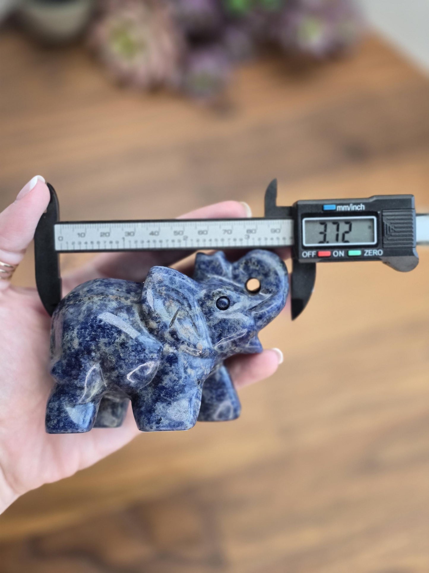 Sodalite Elephant Carving | Alesandra | 3.75 in X 2.75 | Blue Hand Carved Crystal for Kids Decor | Teen Bedroom Ideas | Unique Finds