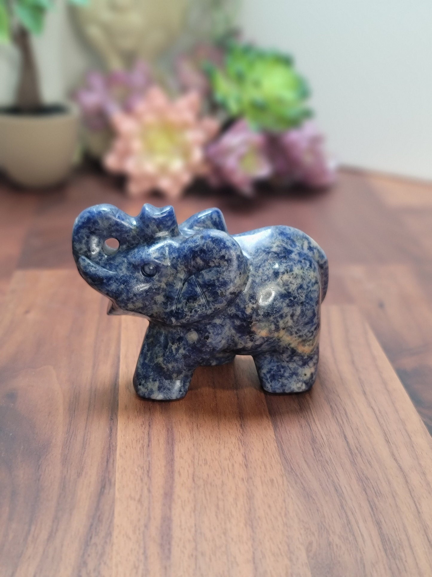 Sodalite Elephant Carving | Alesandra | 3.75 in X 2.75 | Blue Hand Carved Crystal for Kids Decor | Teen Bedroom Ideas | Unique Finds