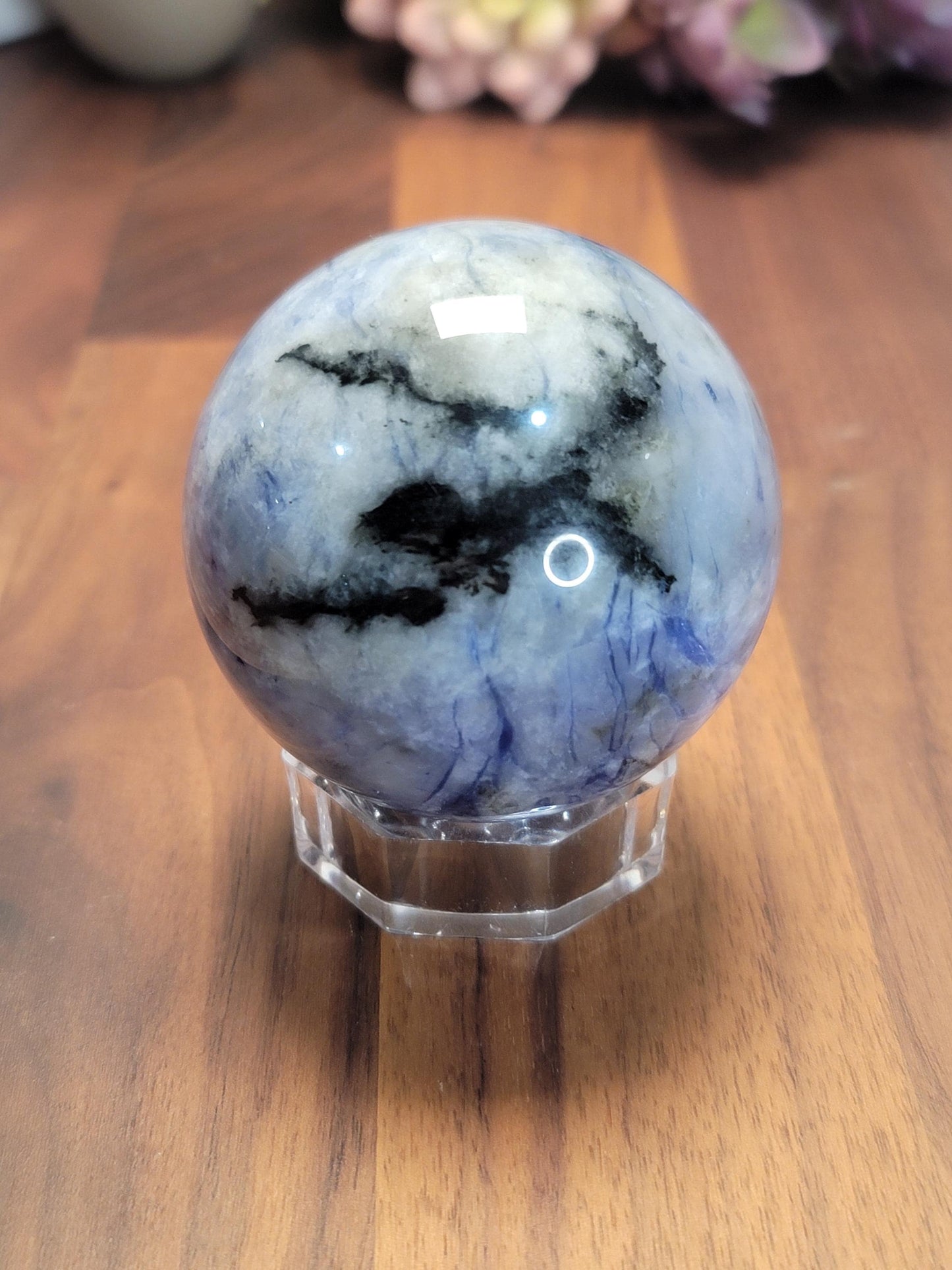 Amazing Afghanite Crystal Sphere | A | 2.5 Inches 65 MM | Blue White and Black | UV Reactive | One of a Kind