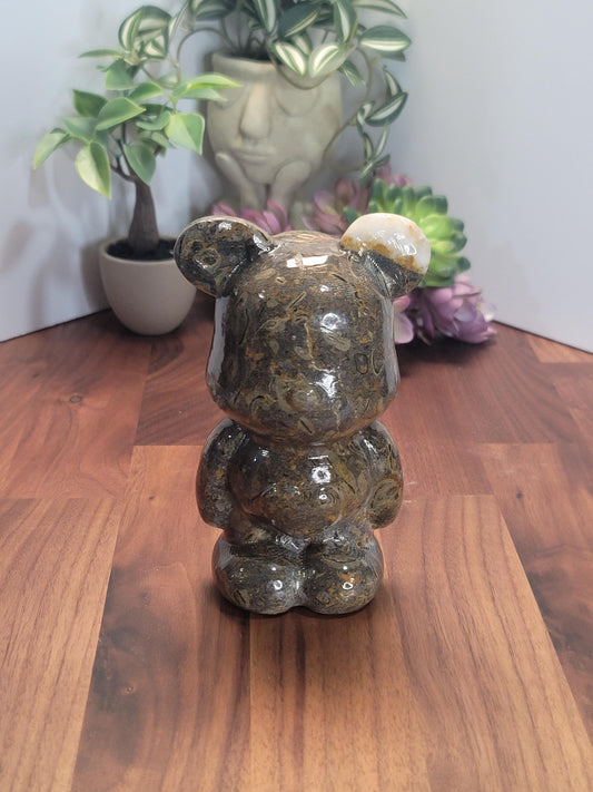 Brown Bamboo Jasper Crystal Heart Bear | 6 Inches | Light and Dark Brown | One of a Kind