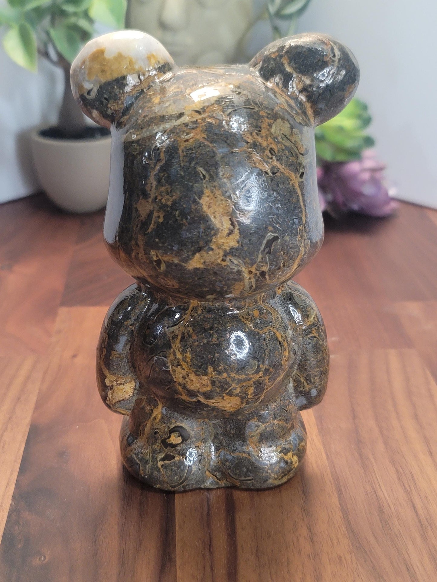Brown Bamboo Jasper Crystal Heart Bear | 6 Inches | Light and Dark Brown | One of a Kind