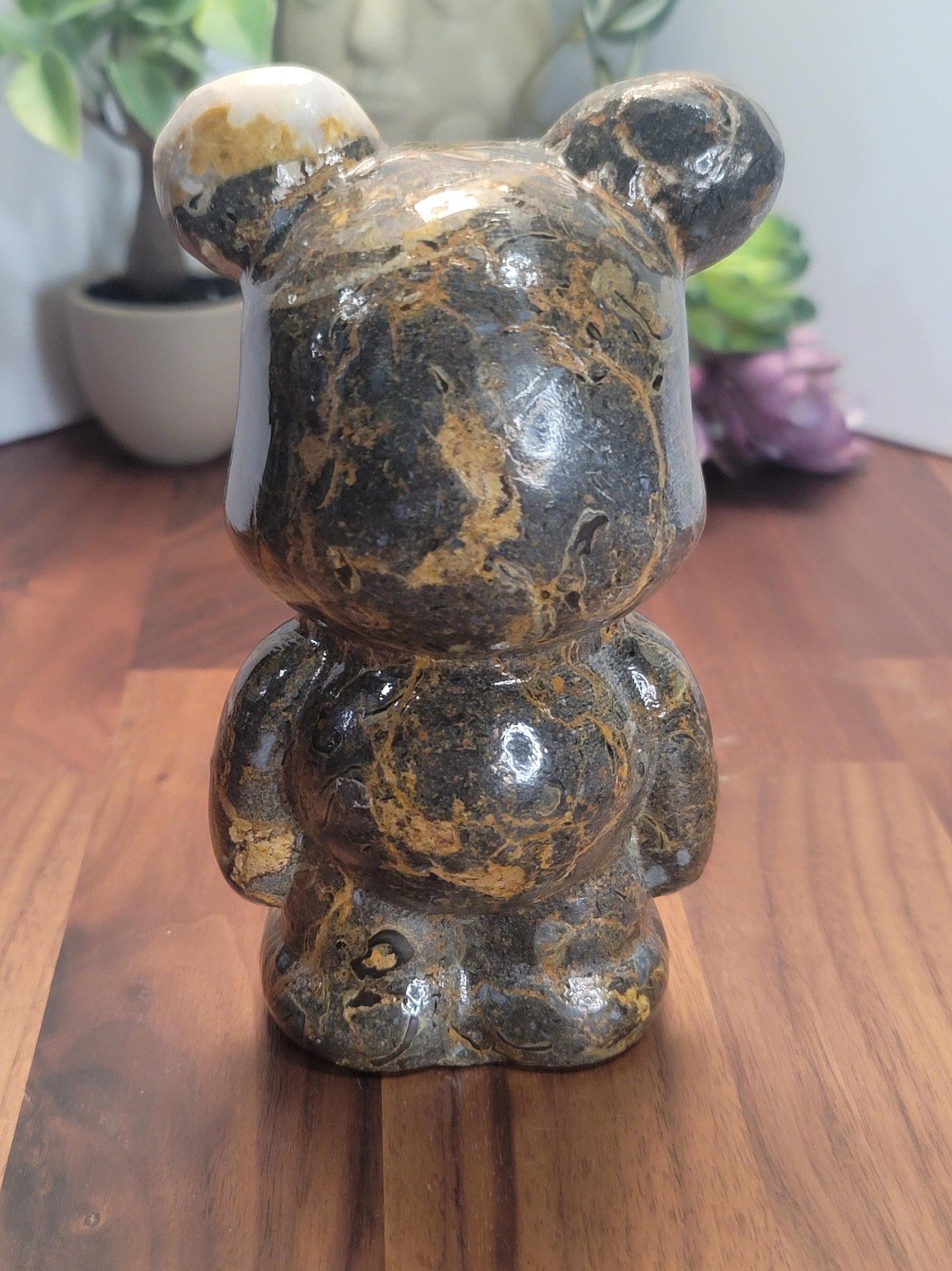 Brown Bamboo Jasper Crystal Heart Bear | 6 Inches | Light and Dark Brown | One of a Kind