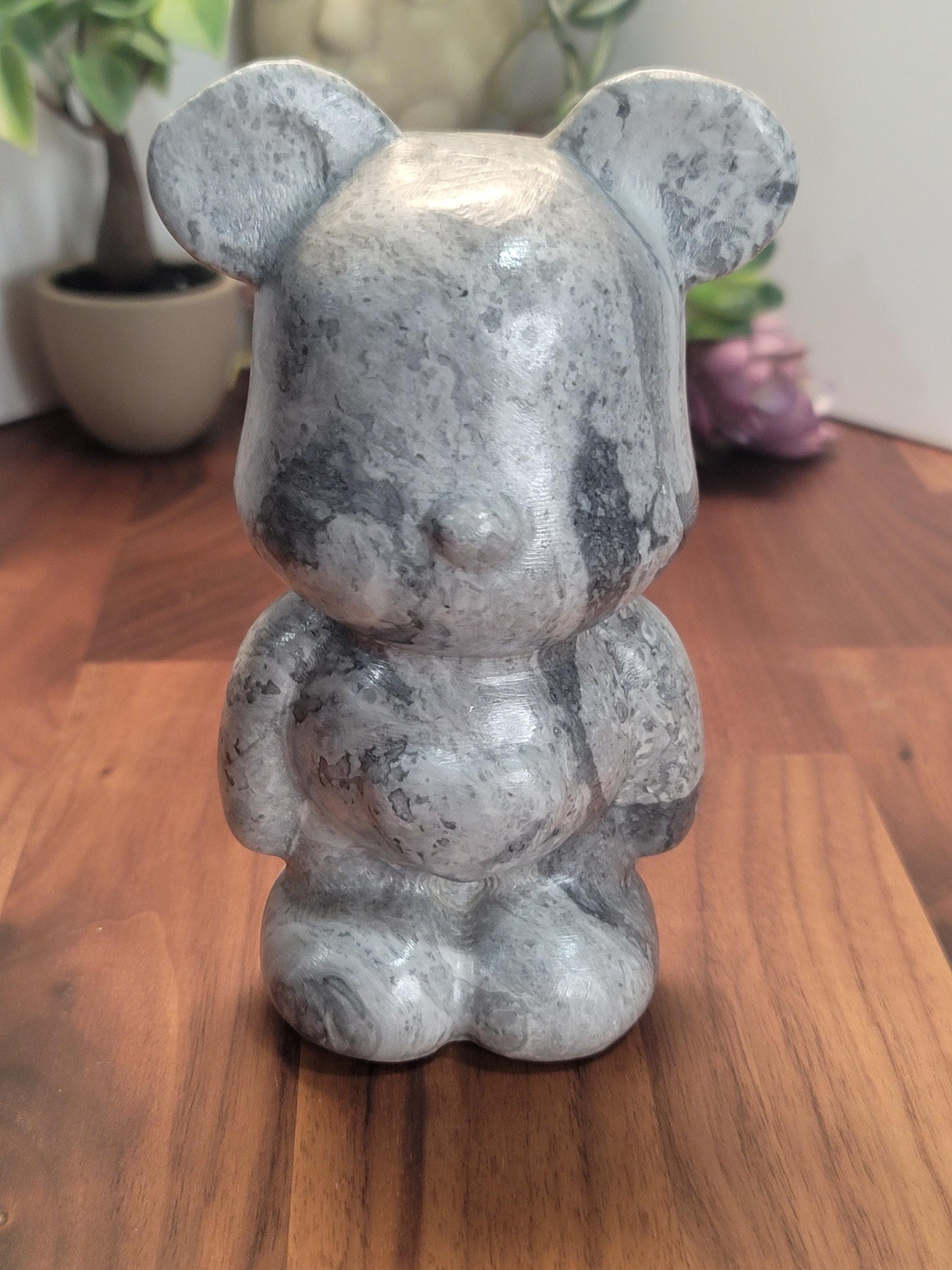 Gray Picasso Jasper Crystal Heart Bear | 6 Inches | Gray Black and White | One of a Kind