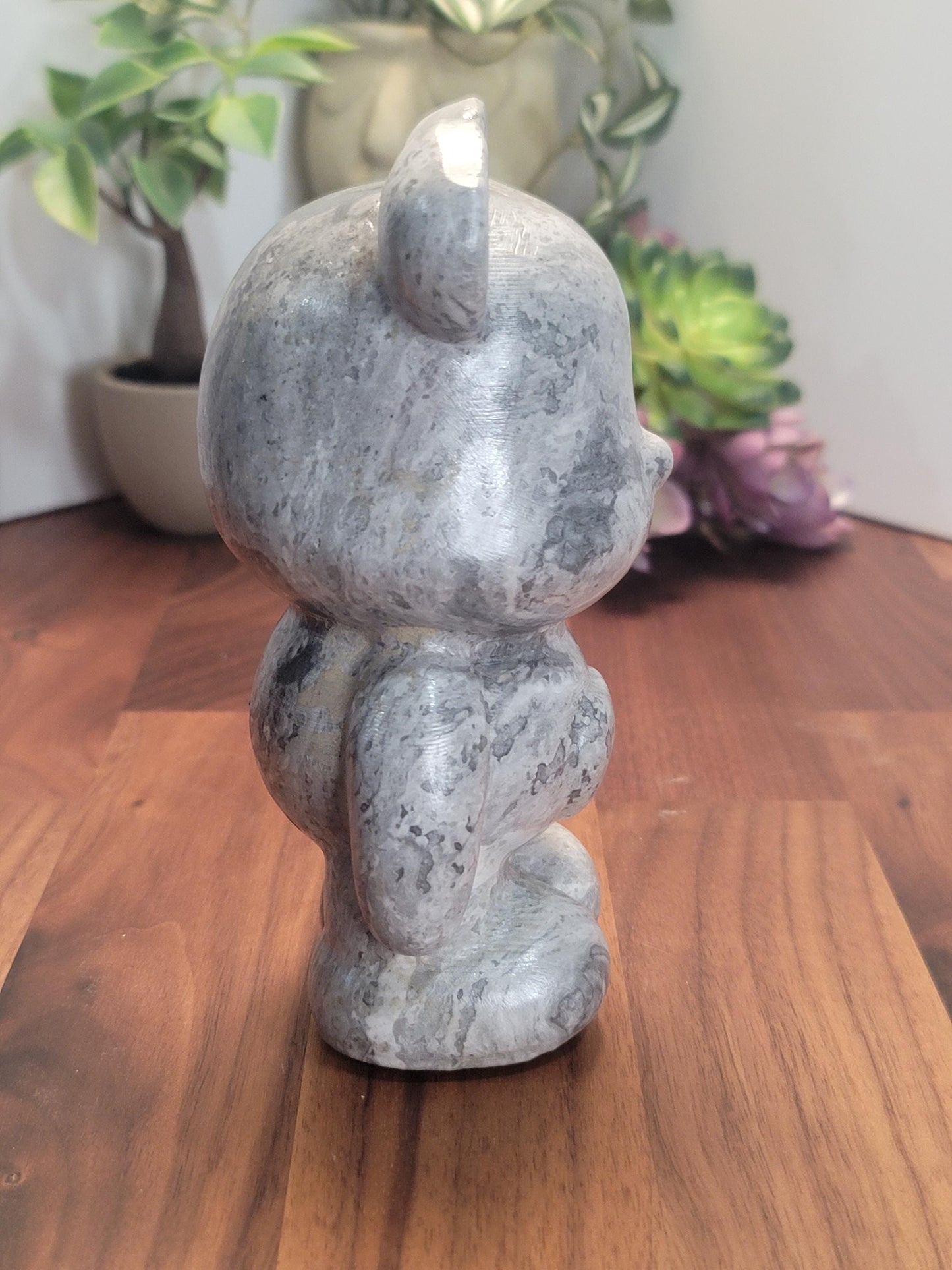 Gray Picasso Jasper Crystal Heart Bear | 6 Inches | Gray Black and White | One of a Kind