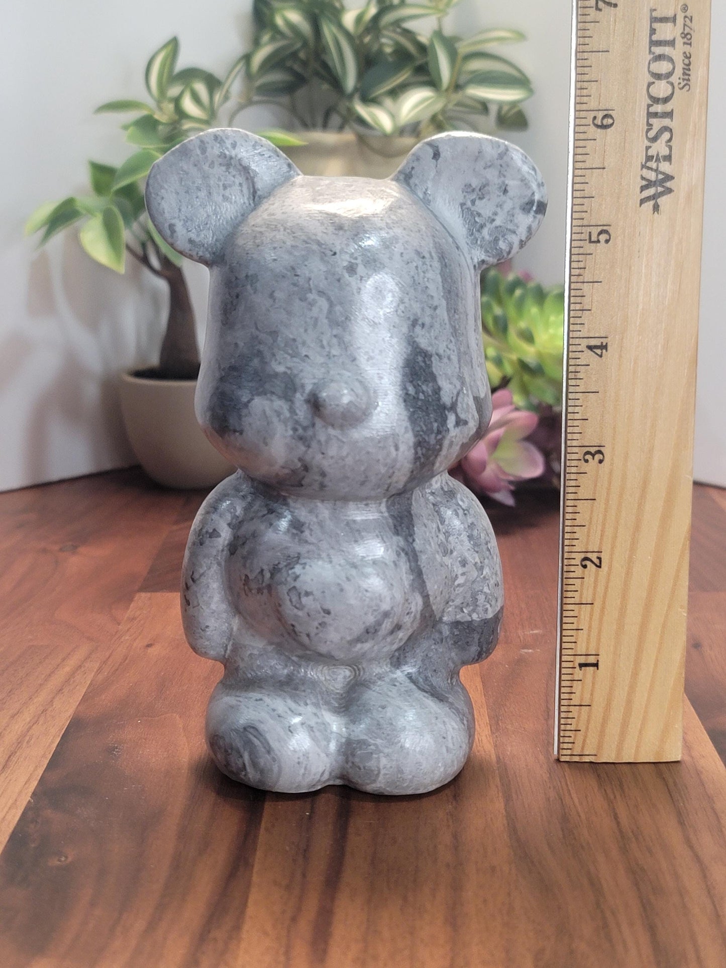 Gray Picasso Jasper Crystal Heart Bear | 6 Inches | Gray Black and White | One of a Kind