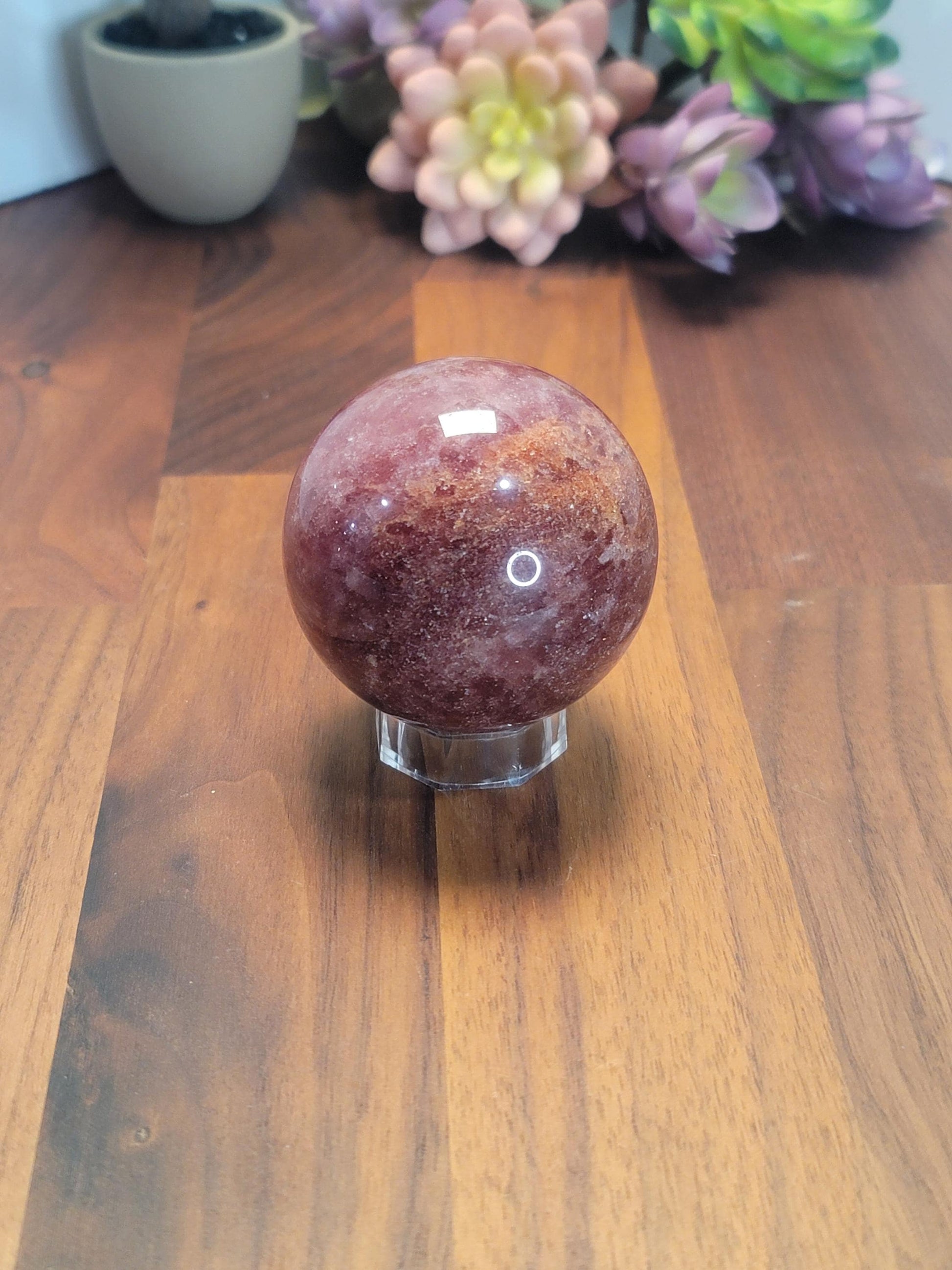 Sweet Strawberry Quartz Crystal Sphere | A | 2.4 Inches | 61 MM | Pink Red and Orange | One of a Kind