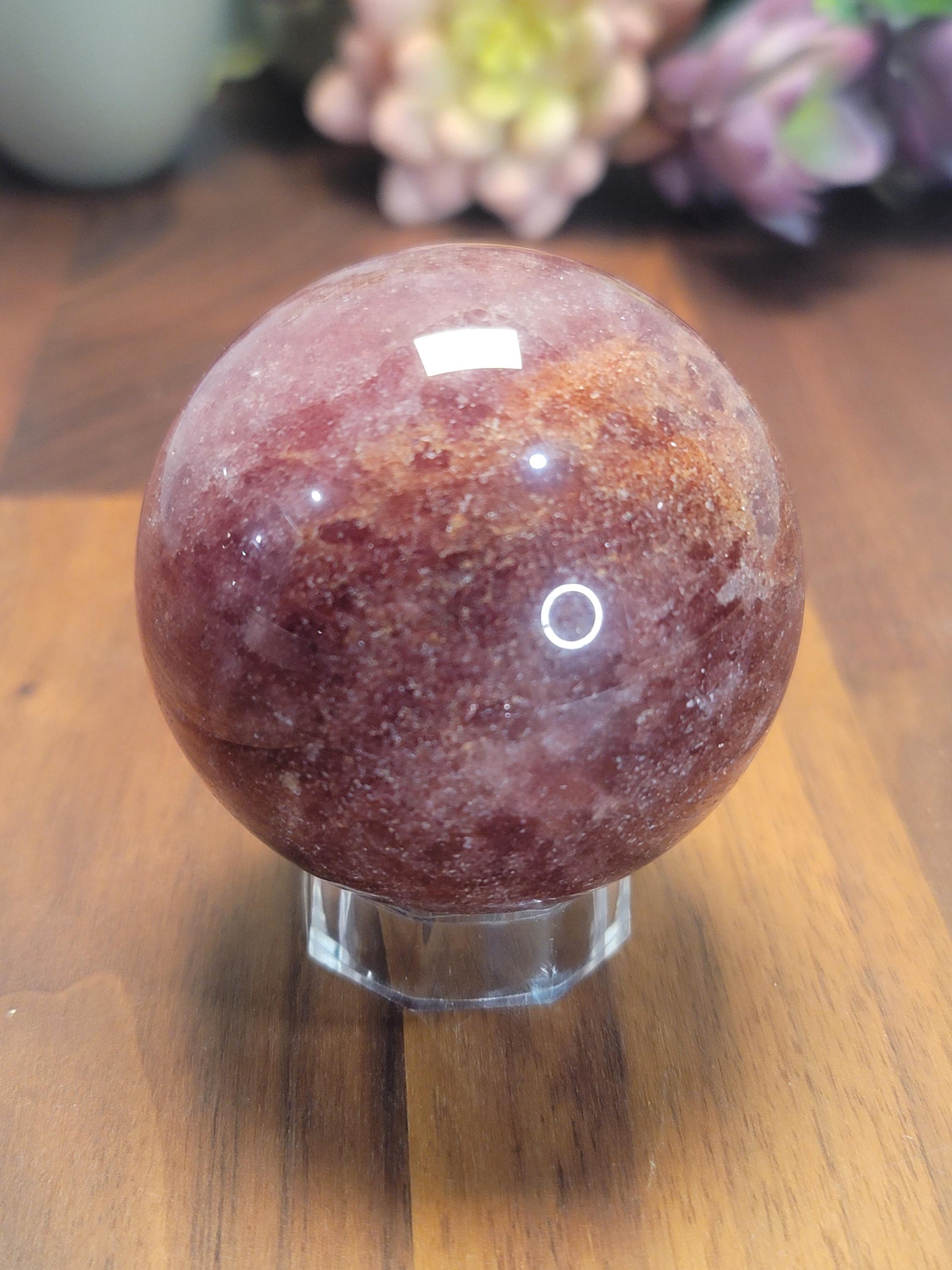 Sweet Strawberry Quartz Crystal Sphere | A | 2.4 Inches | 61 MM | Pink Red and Orange | One of a Kind