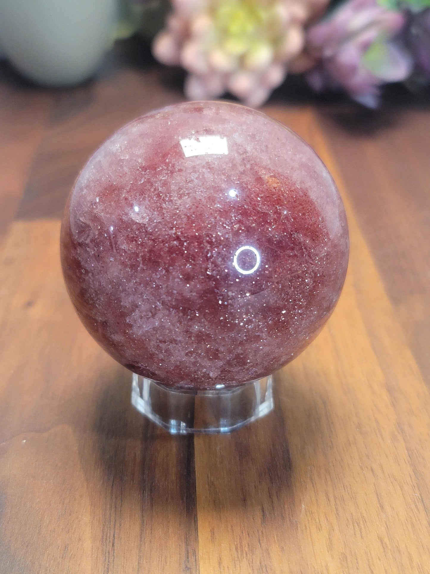 Sweet Strawberry Quartz Crystal Sphere | A | 2.4 Inches | 61 MM | Pink Red and Orange | One of a Kind